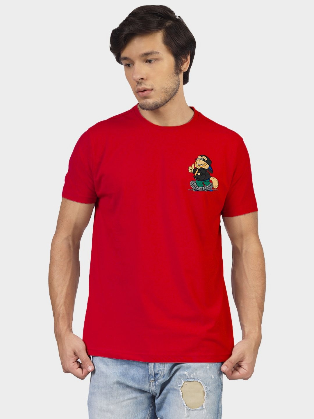 Greylongg Men Graphic Printed Round Neck Cotton Garfield T-shirt