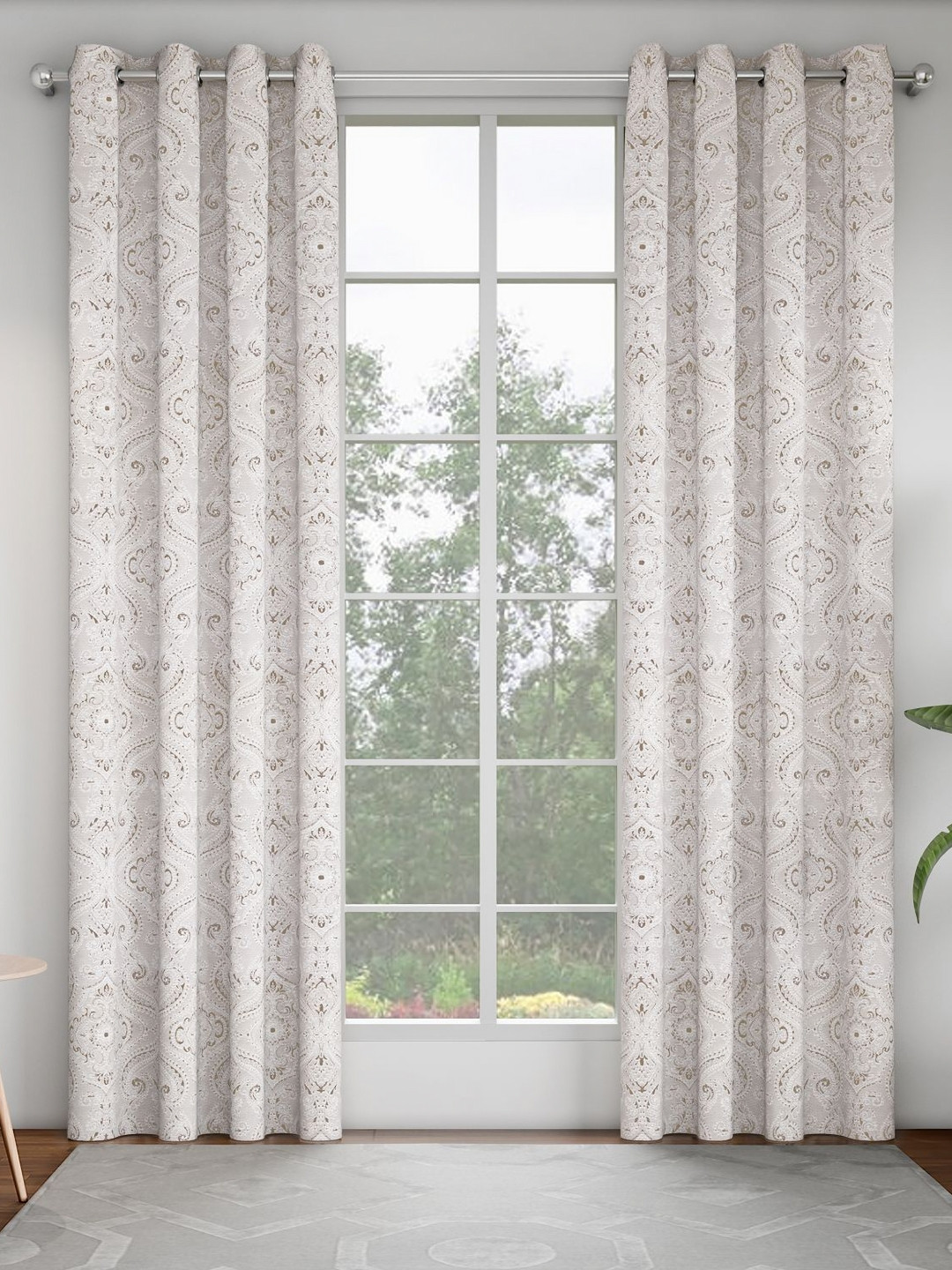 GM Gunmetal-Toned & White Set of 2 Ethnic Motifs Room Darkening Door Curtain