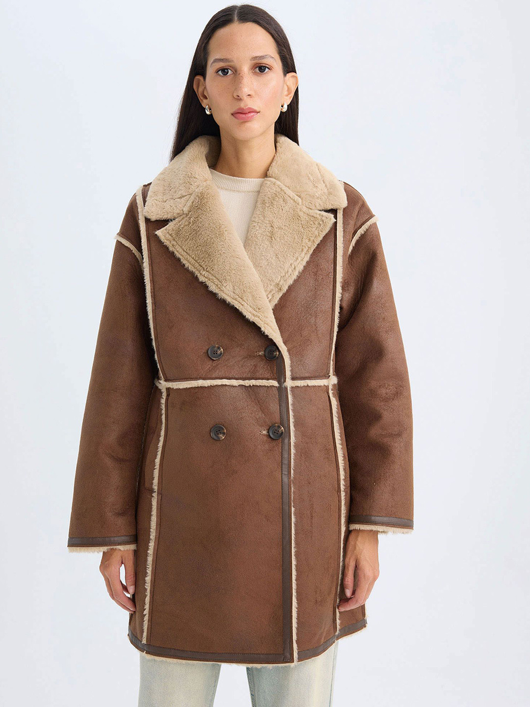 DeFacto Striped Long Sleeves Longline Tailored Jacket