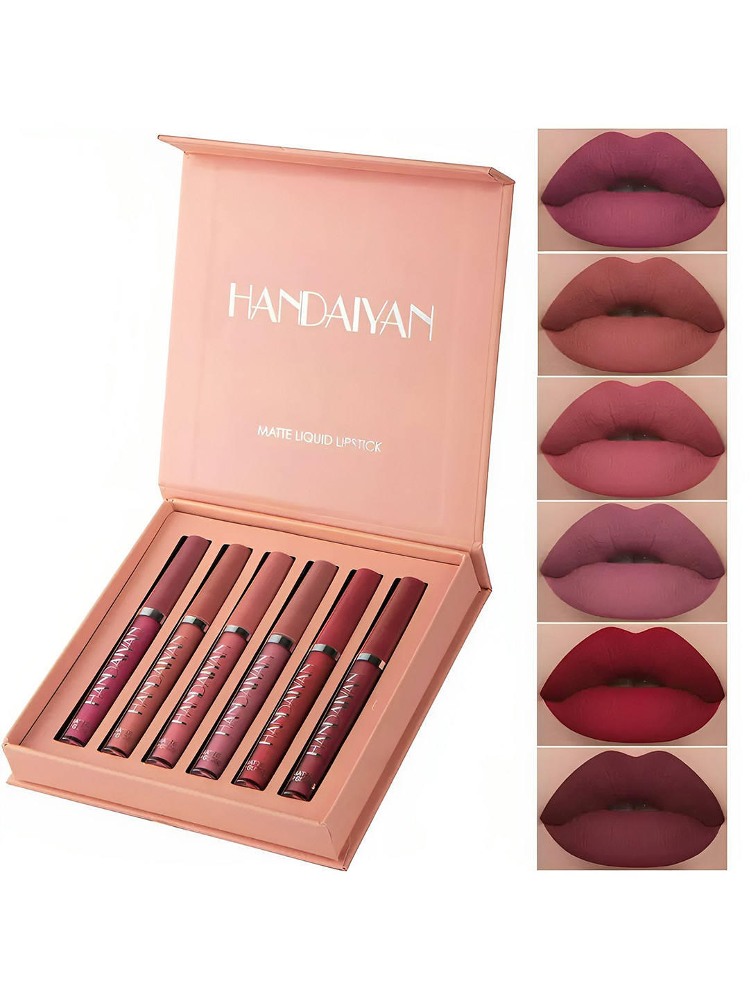 HANDAIYAN Set Of 6 Long Lasting Matte Liquid Lipstick - 2.5 ml Each - Peach, Red & Brown