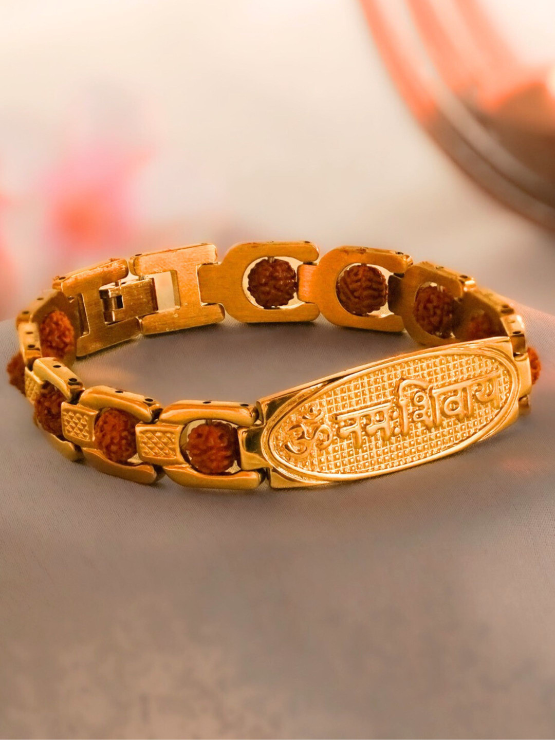 Japam Gold Plated Om Namah Shivaya Grid Rudraksha Bracelet