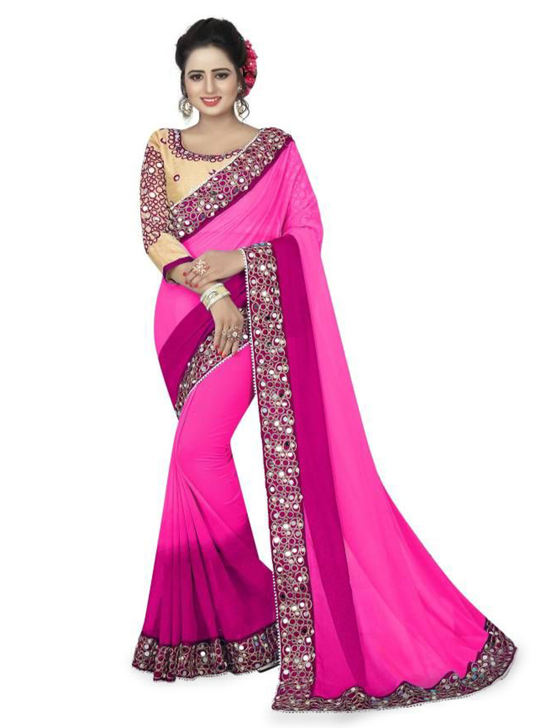 Shiroya Brothers Ombre Embroidered Pure Georgette Designer Saree