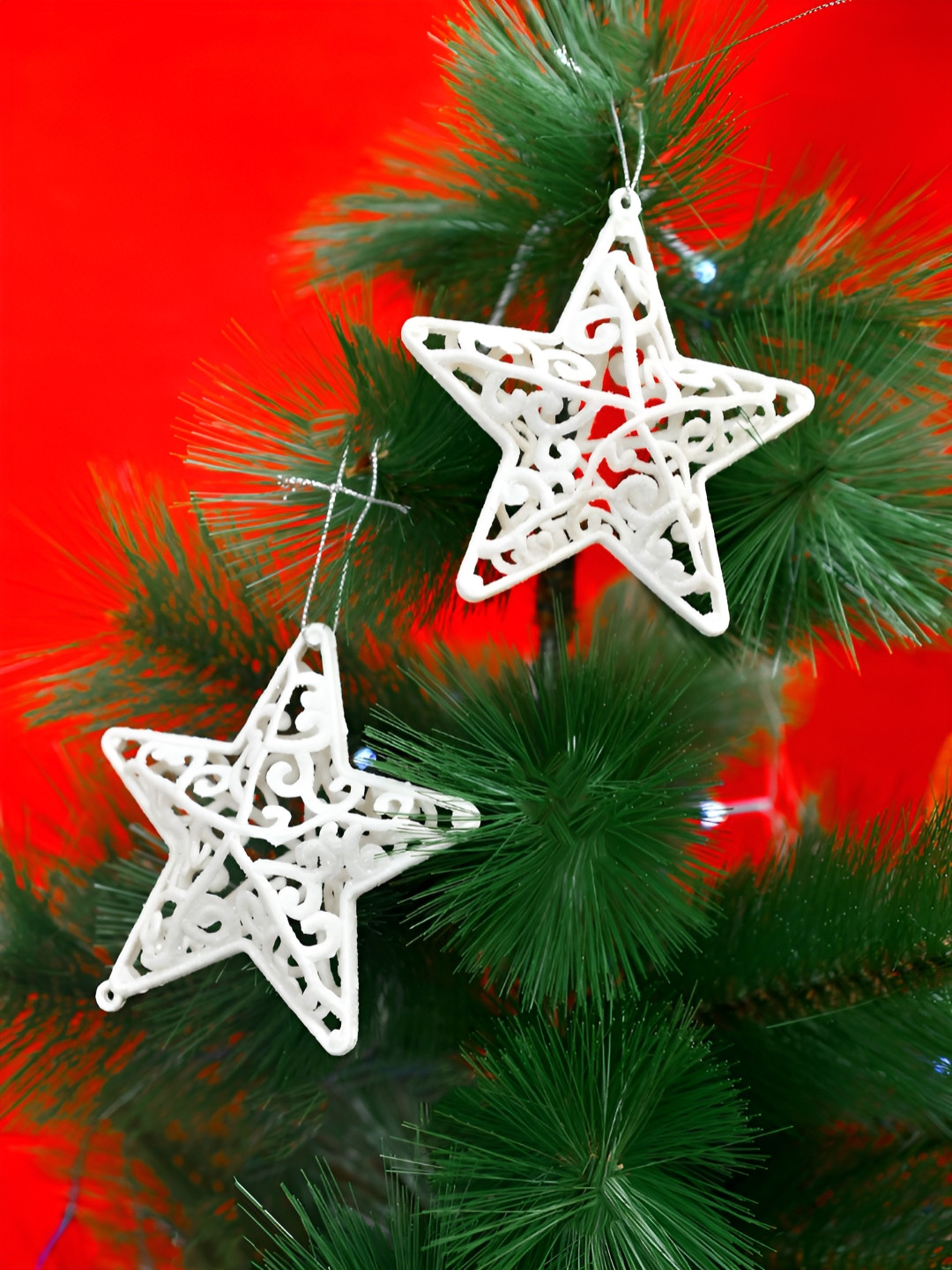 TAYHAA Set Of 4 White Patterned Star Ornaments