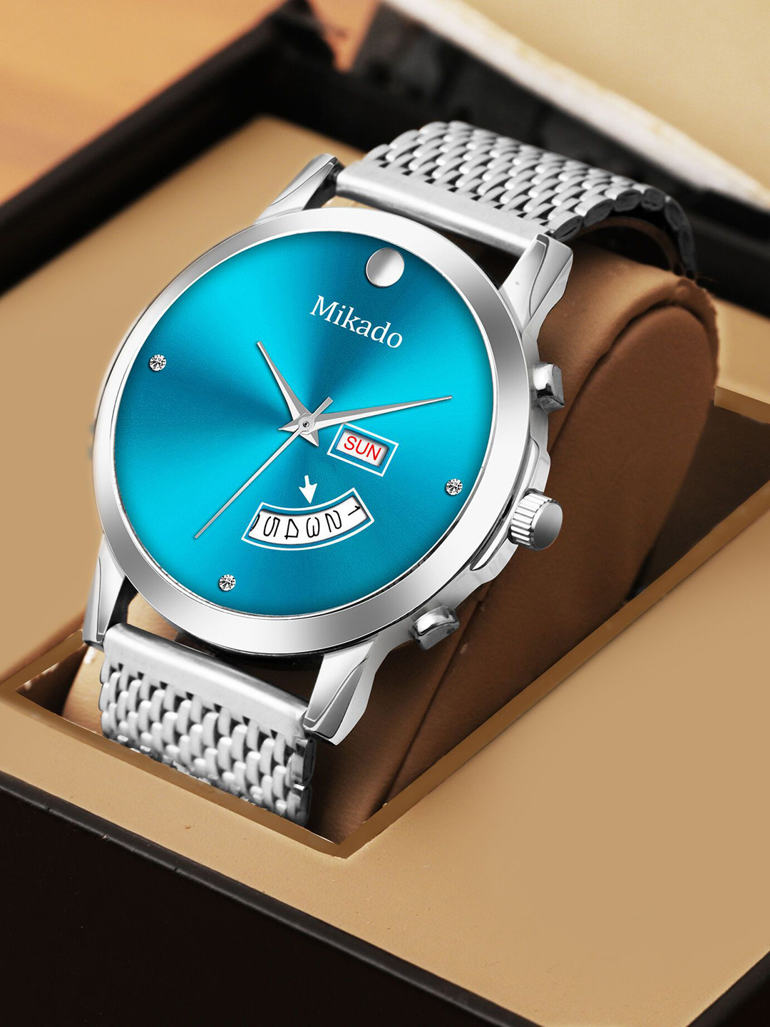 Mikado Men Embellished Dial & Bracelet Style Straps Analogue Watch Blue cyan