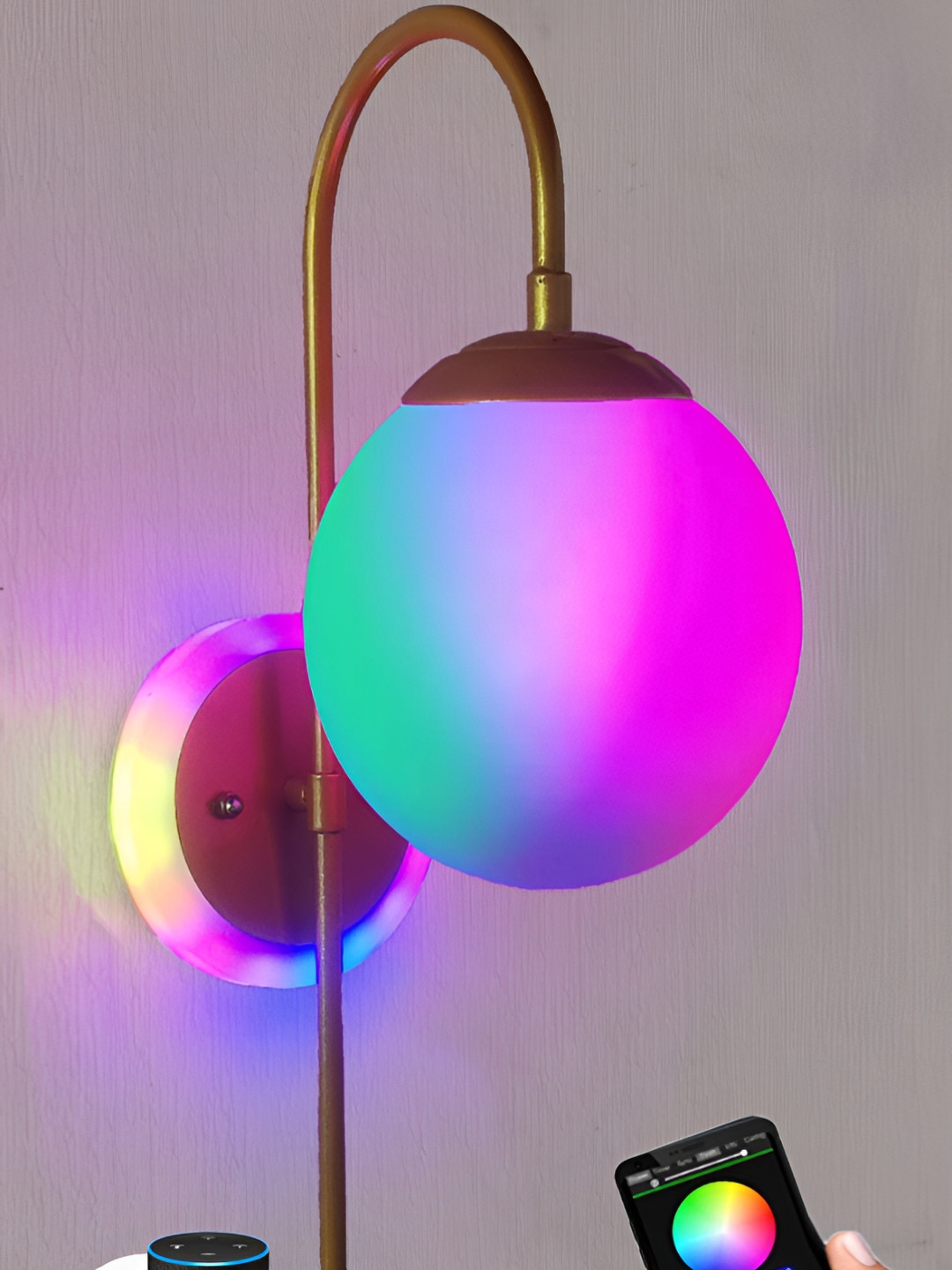 Raptors Gold-Toned & White Metal Spherical Shaped Wall Lamp