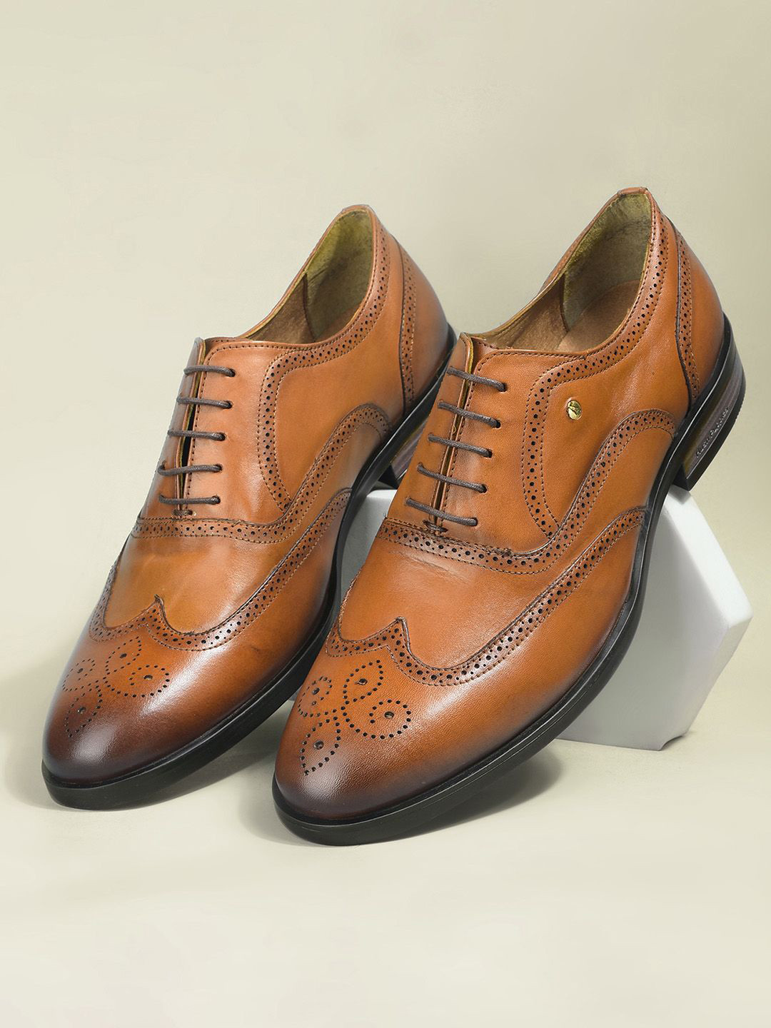 Hush Puppies Men Textured Pointed-Toe Brogues