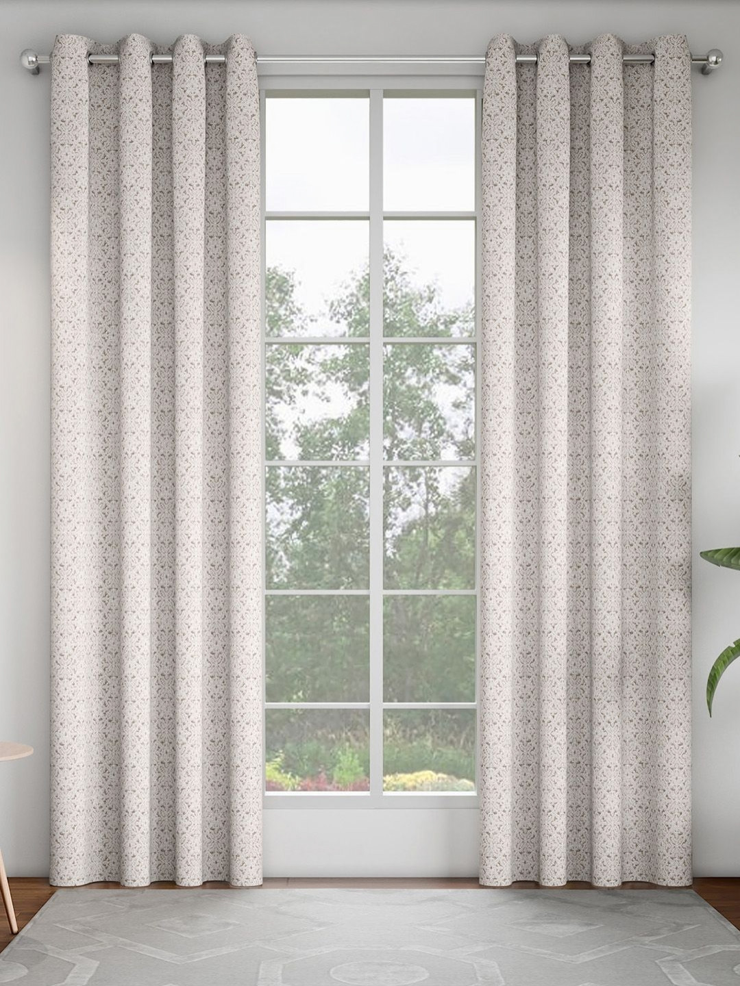 GM Gunmetal-Toned & White Set of 2 Room Darkening Door Curtain