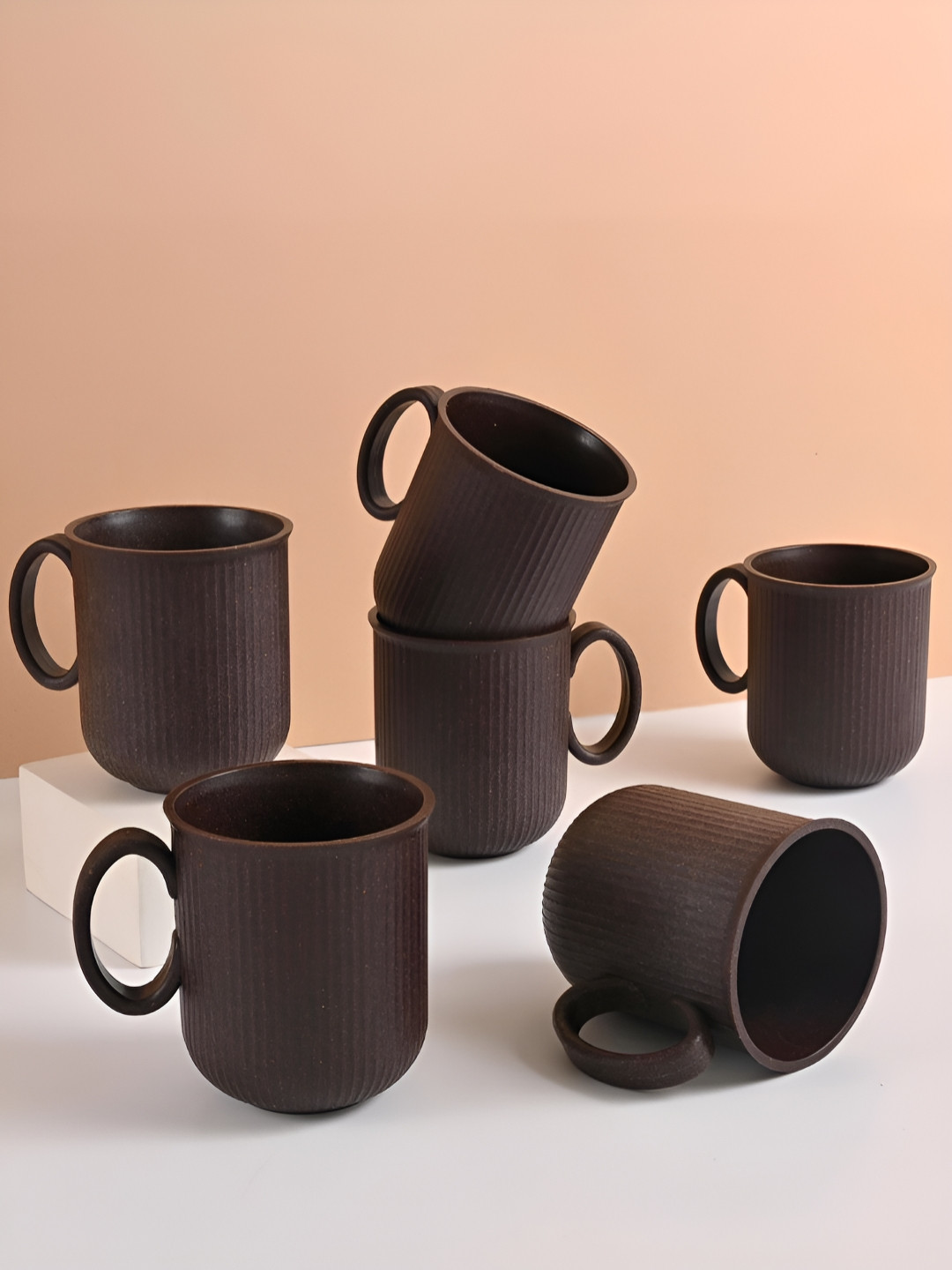 eha Brown Textured Bamboo Microwave Safe 6 Piece Mugs-350ml