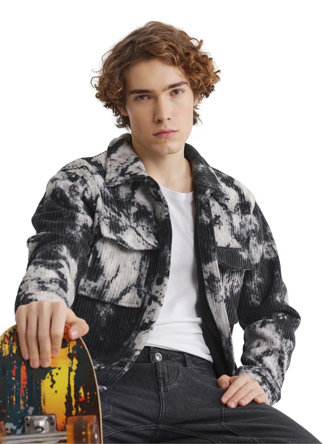 RARE RABBIT Men Ribbed Abstract Print Jacket