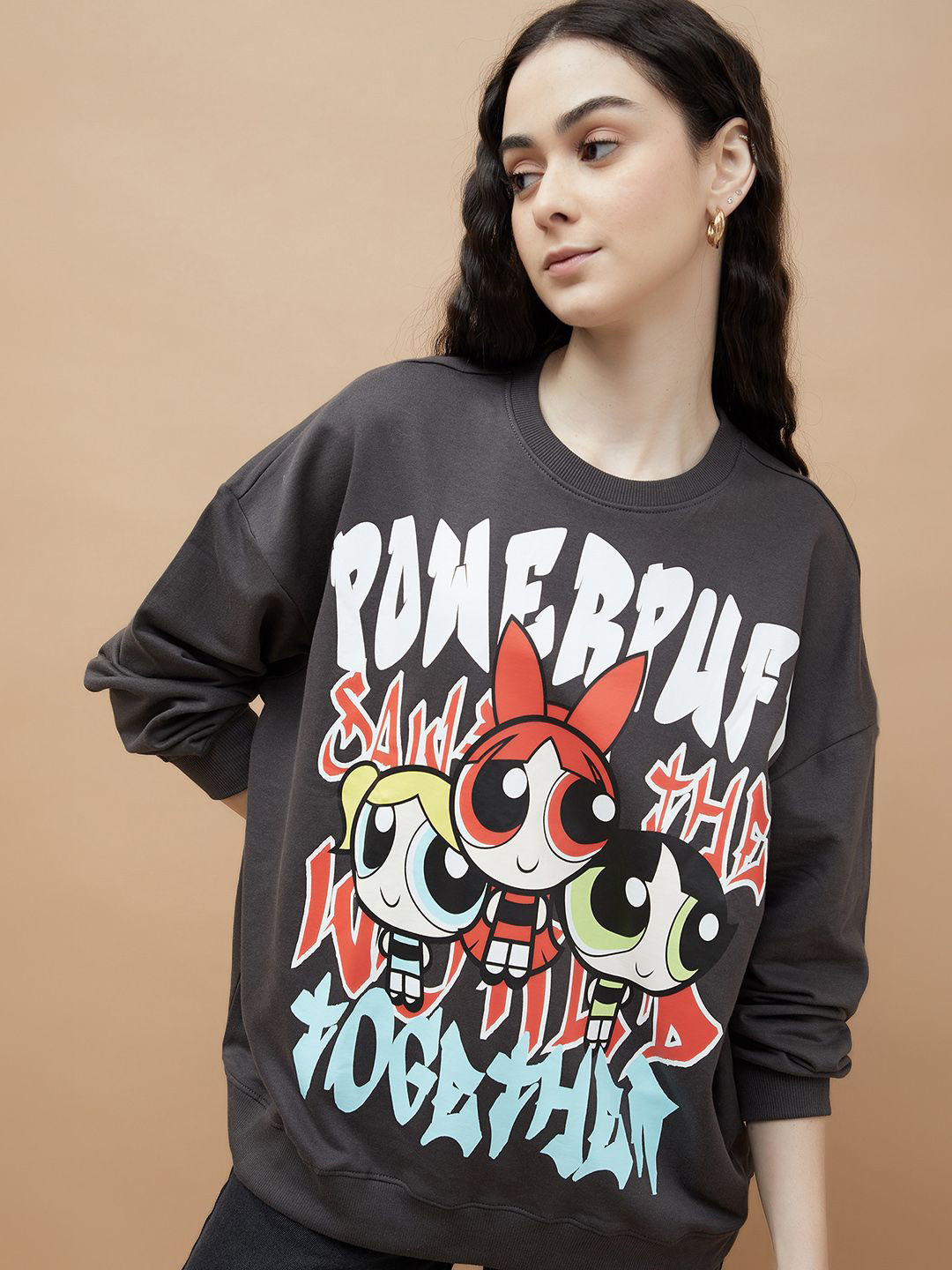 Ginger by Lifestyle Women Grey Powerpuff Sweatshirt