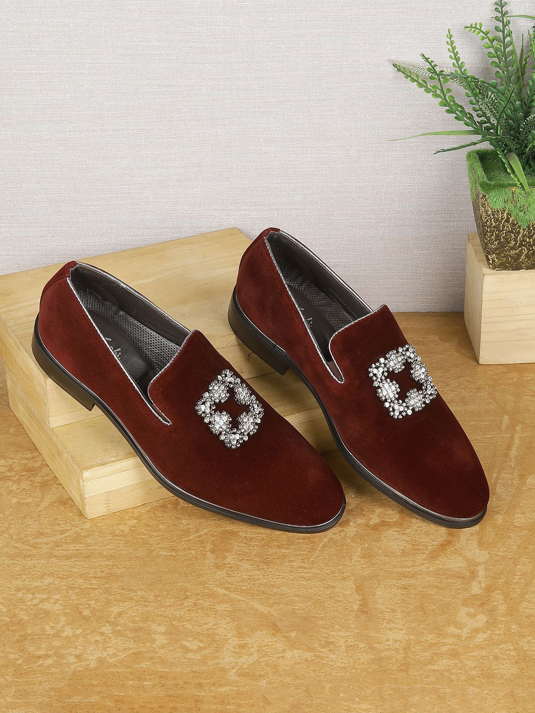 KRAASA Men Woven Design Formal Slip-Ons