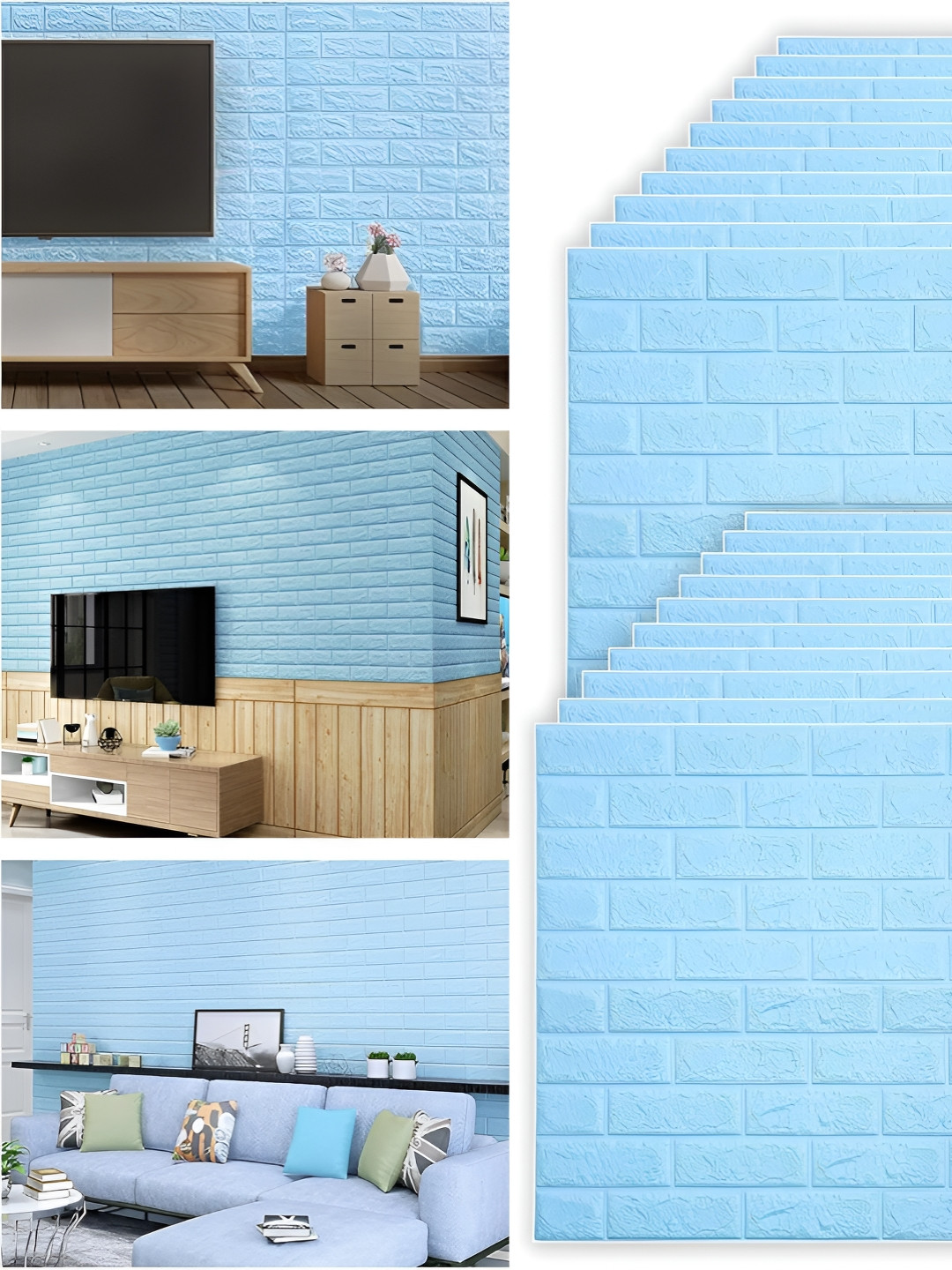 Lukzer Blue Waterproof 3D Foam Brick Wall Panels