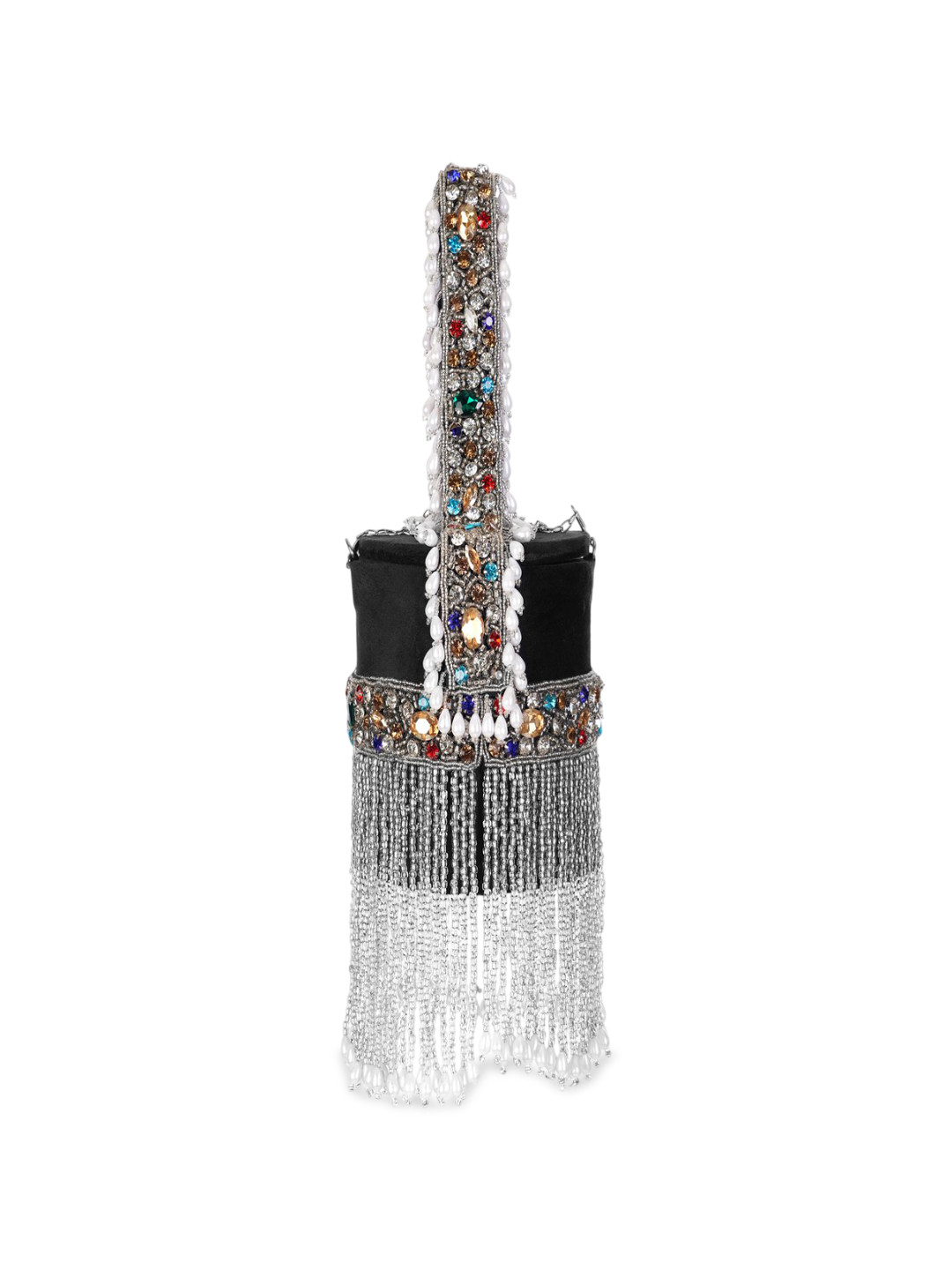 IBRA HANDICRAFTS Embellished Structured Handheld Bag with Fringed