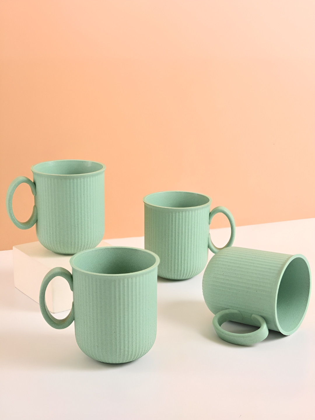 eha Tharva Green Ceramic Microwave Safe 4 Piece Mugs-350ml