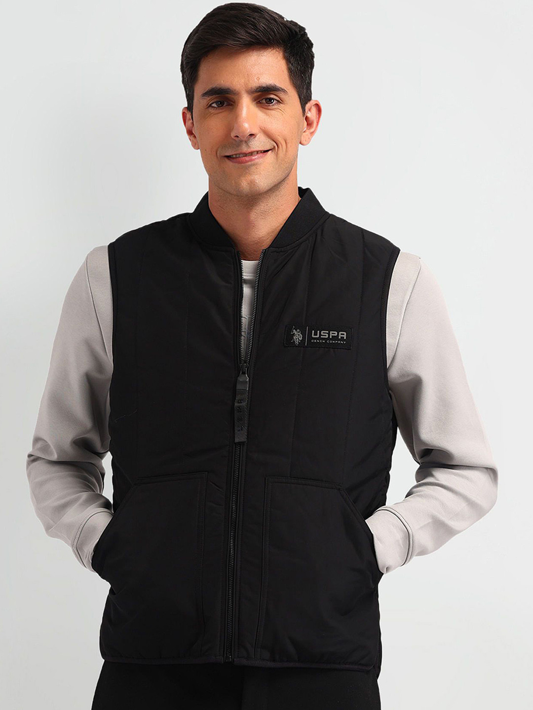 U.S. Polo Assn. Denim Co. Men Longline Quilted Jacket with Patchwork