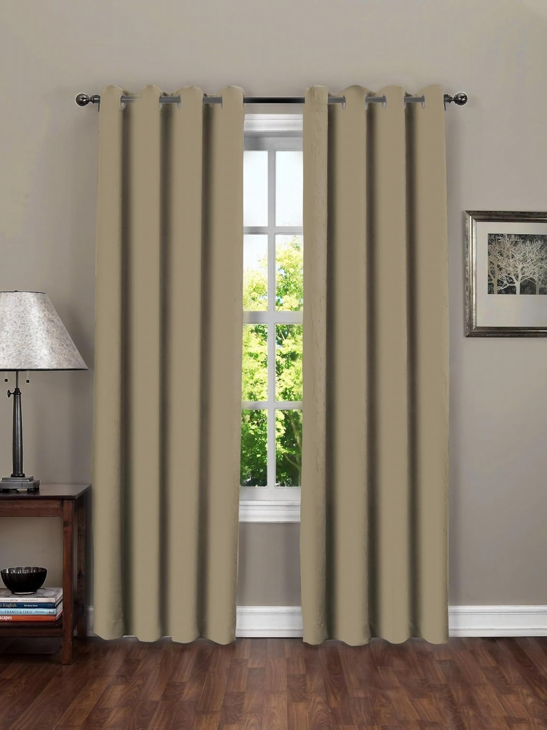 Myntra Elegant Homes Beige Set of 2 Black Out Door Curtain