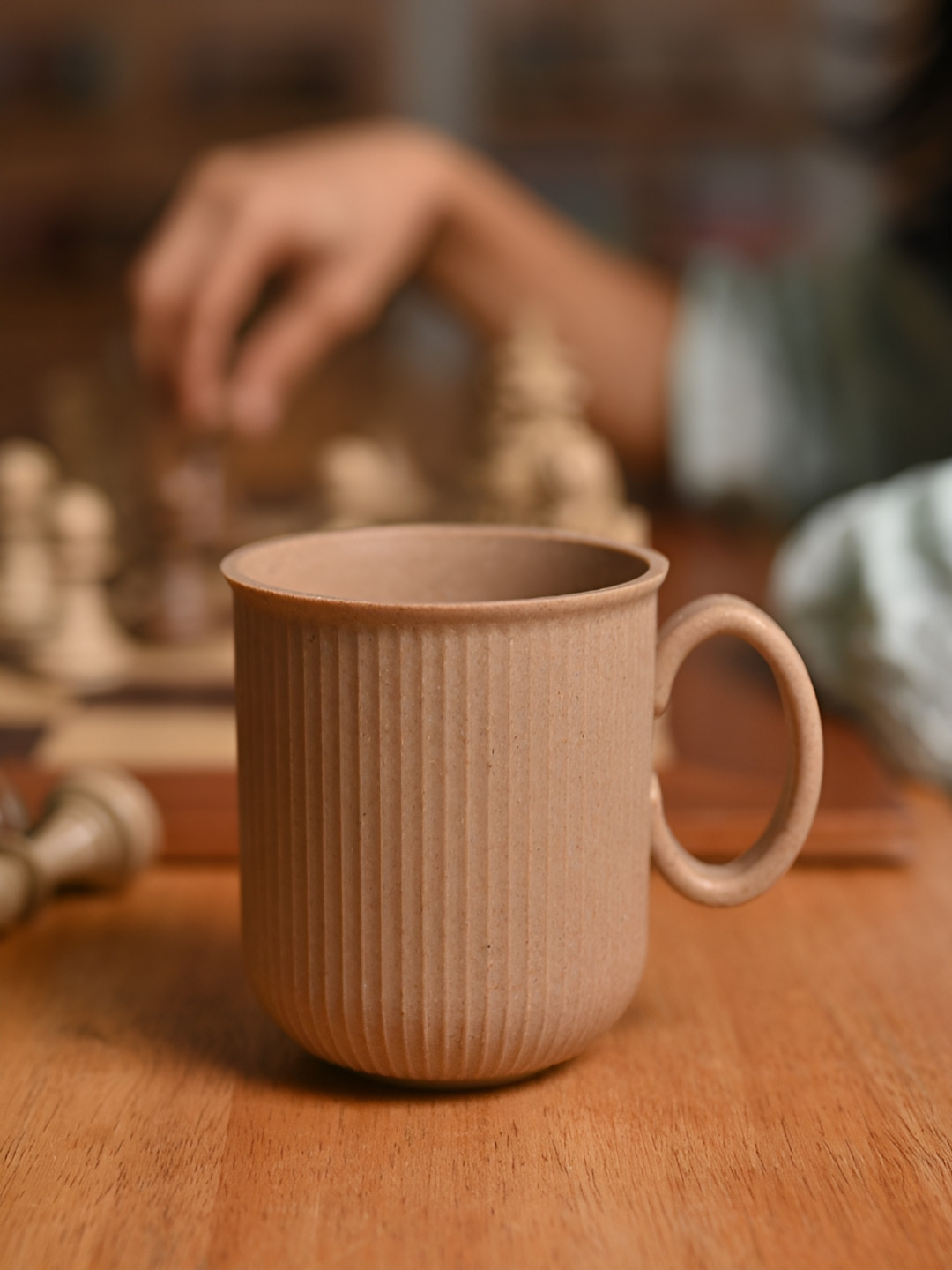 eha Vision Beige Striped Rice Husk Handmade Mug-350ml