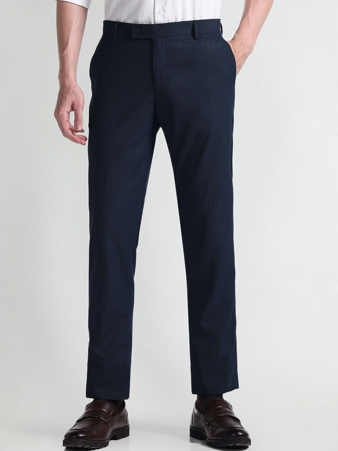Arrow Men Tailored Fit Mid Rise Graph Check Trousers