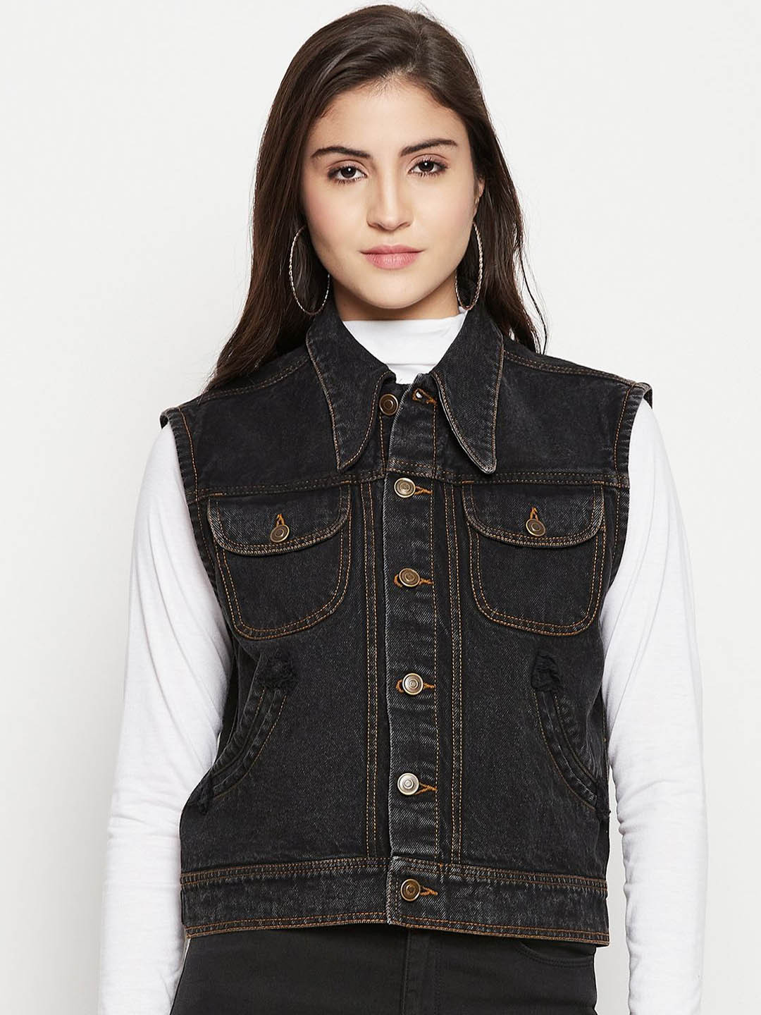 Antimony Women Washed Denim Jacket with Patchwork