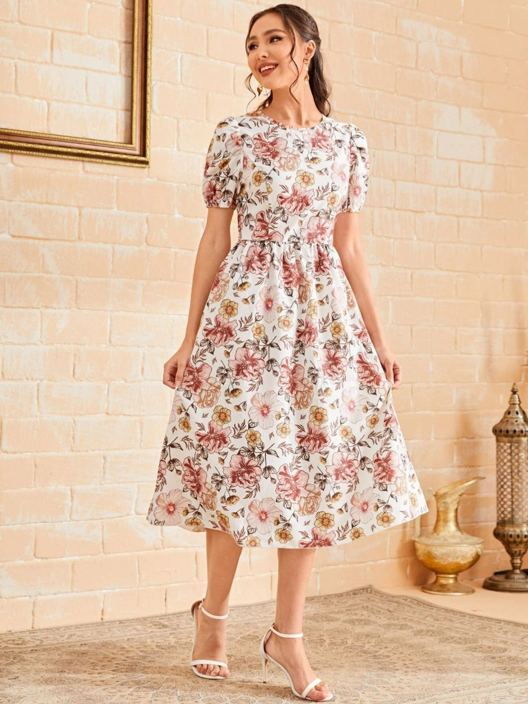 Oh Rare Floral Print A-Line Midi Dress