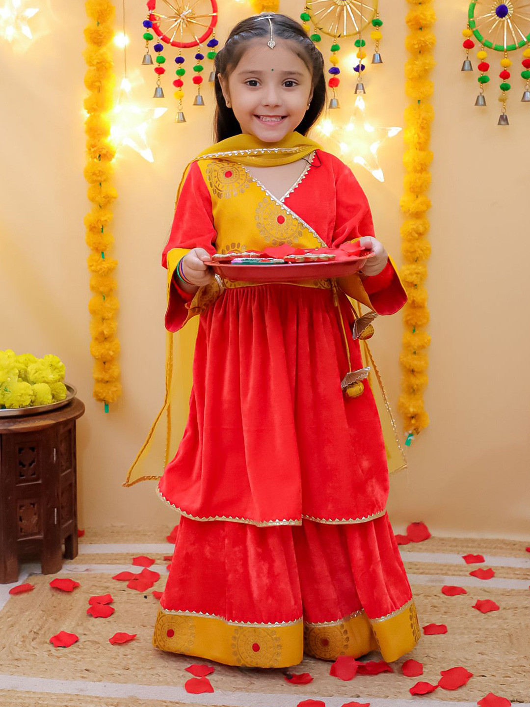 BownBee Girls Kurta with Sharara & Dupatta