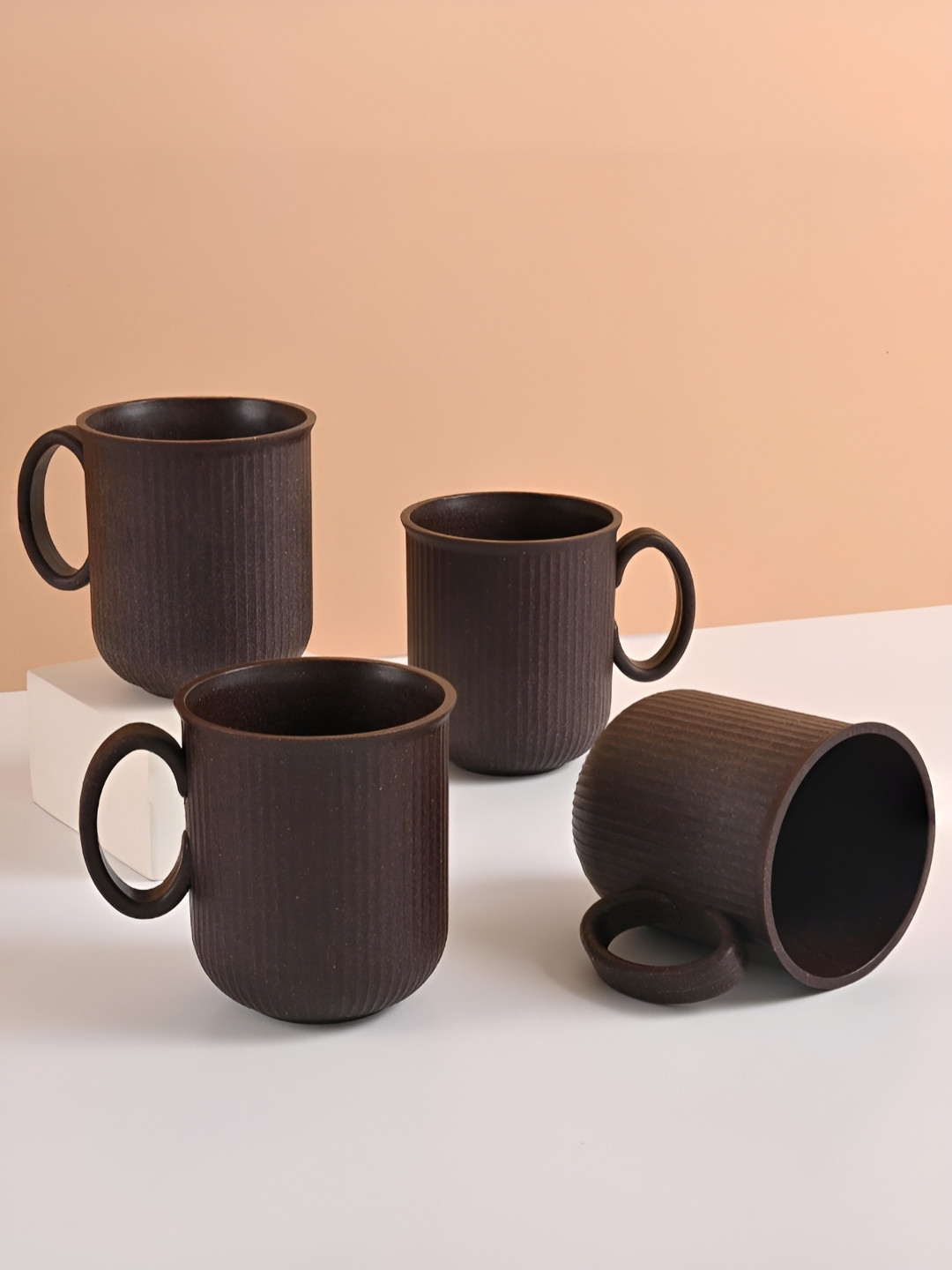 eha Sobe Decor Majestic Brown Biocomposite Microwave Safe 4 Piece Mugs-350ml