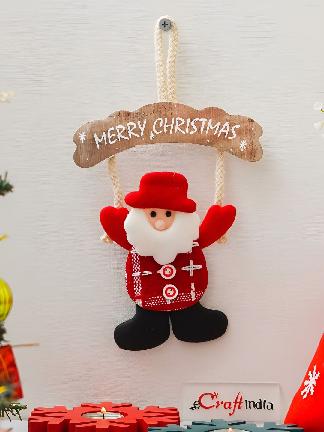 eCraftIndia Santa Claus MERRY CHRISTMAS Fabric Hanging Hall Spiritual Wall Decor-11.8In