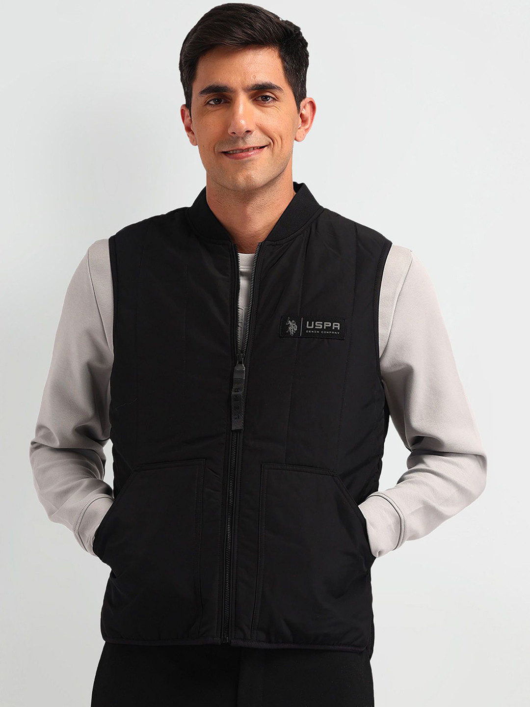 U.S. Polo Assn. Denim Co. Men Longline Quilted Jacket with Patchwork