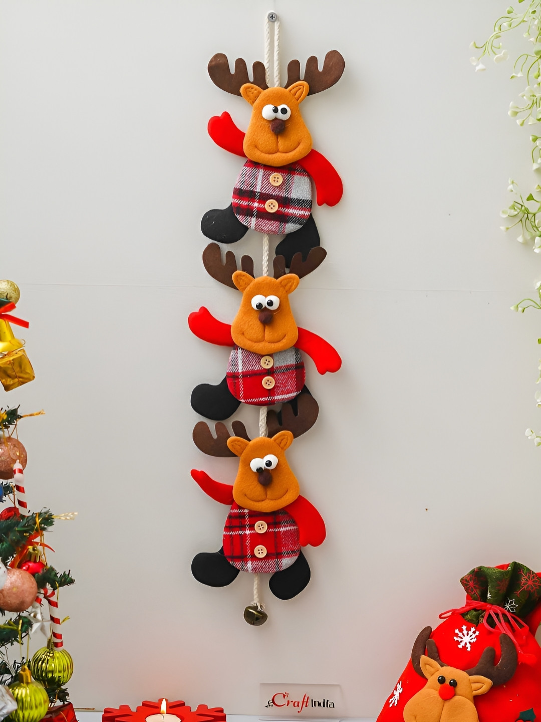 eCraftIndia Reindeer Climbing Fabric Glossy Hanging Hall Wall Hangings-25.2In