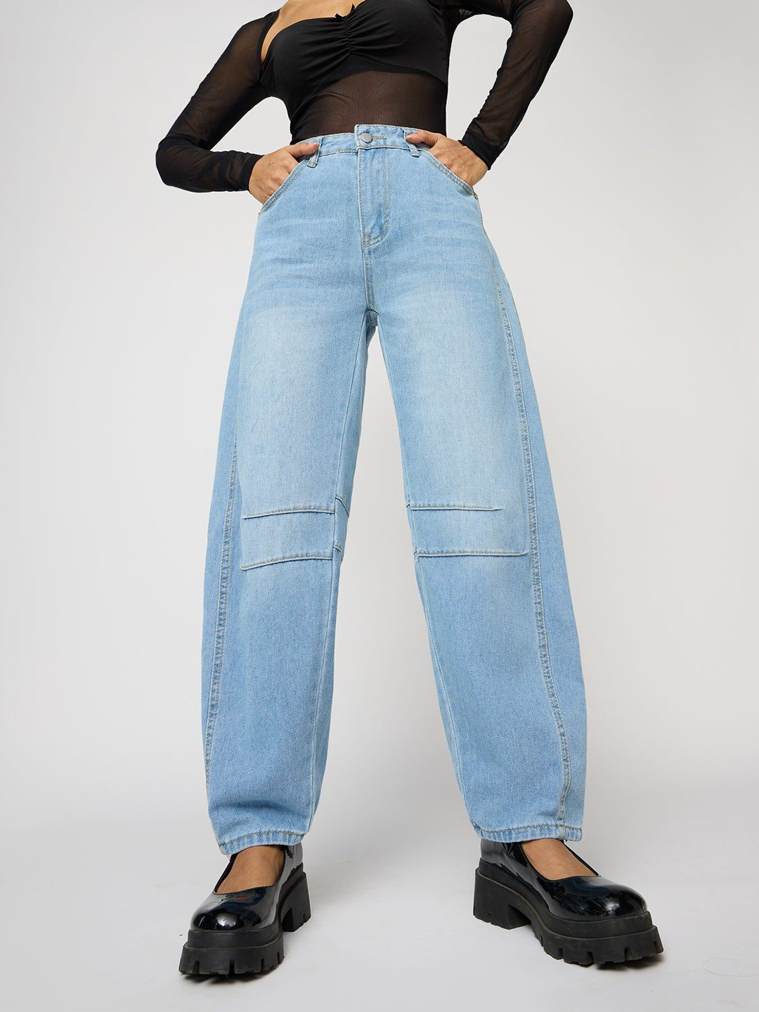 FREAKINS Women Barrel Leg  High-Rise Light Fade Jeans - Slouchy Fit