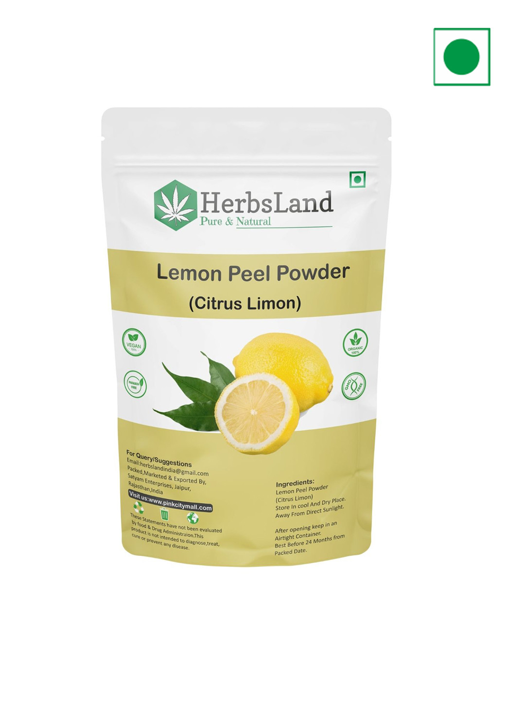 HerbsLand Lemon Peel Powder Face Pack For Detox & Deep Cleansing - 200 g