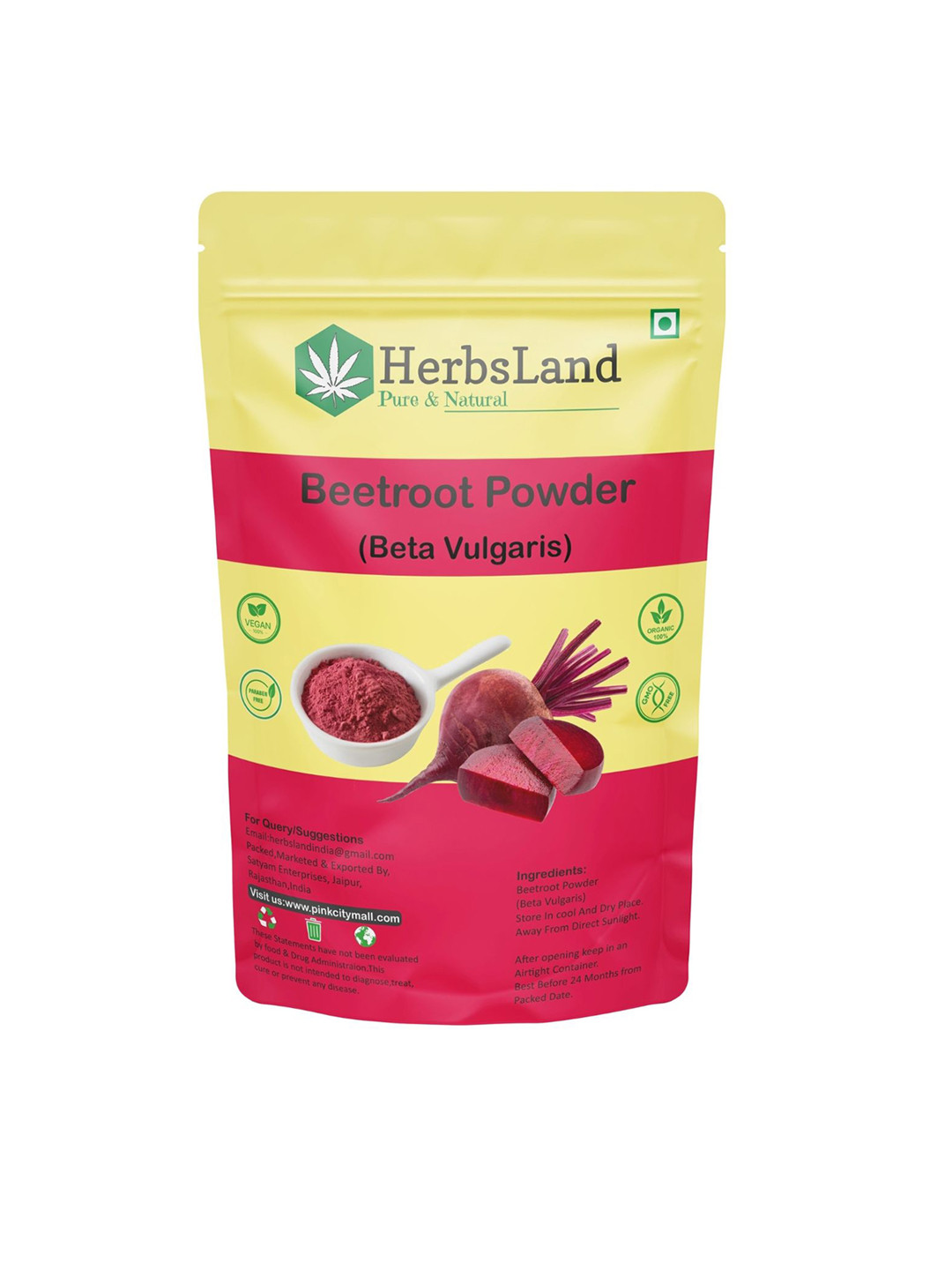 HerbsLand Beetroot Powder Face Pack For Tan Removal & Skin Brightening - 150 g