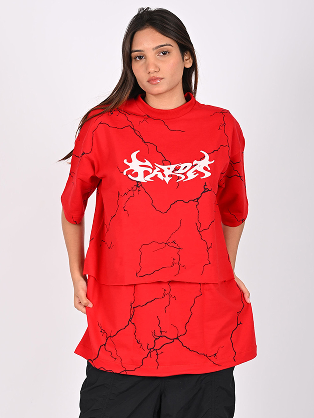 FARDA Unisex Brand Logo 2 Drop-Shoulder Sleeves Oversized T-shirt