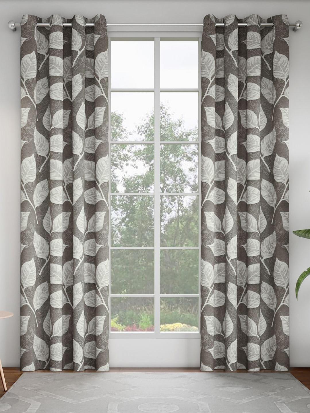GM Charcoal & White Set of 2 Floral Room Darkening Door Curtain