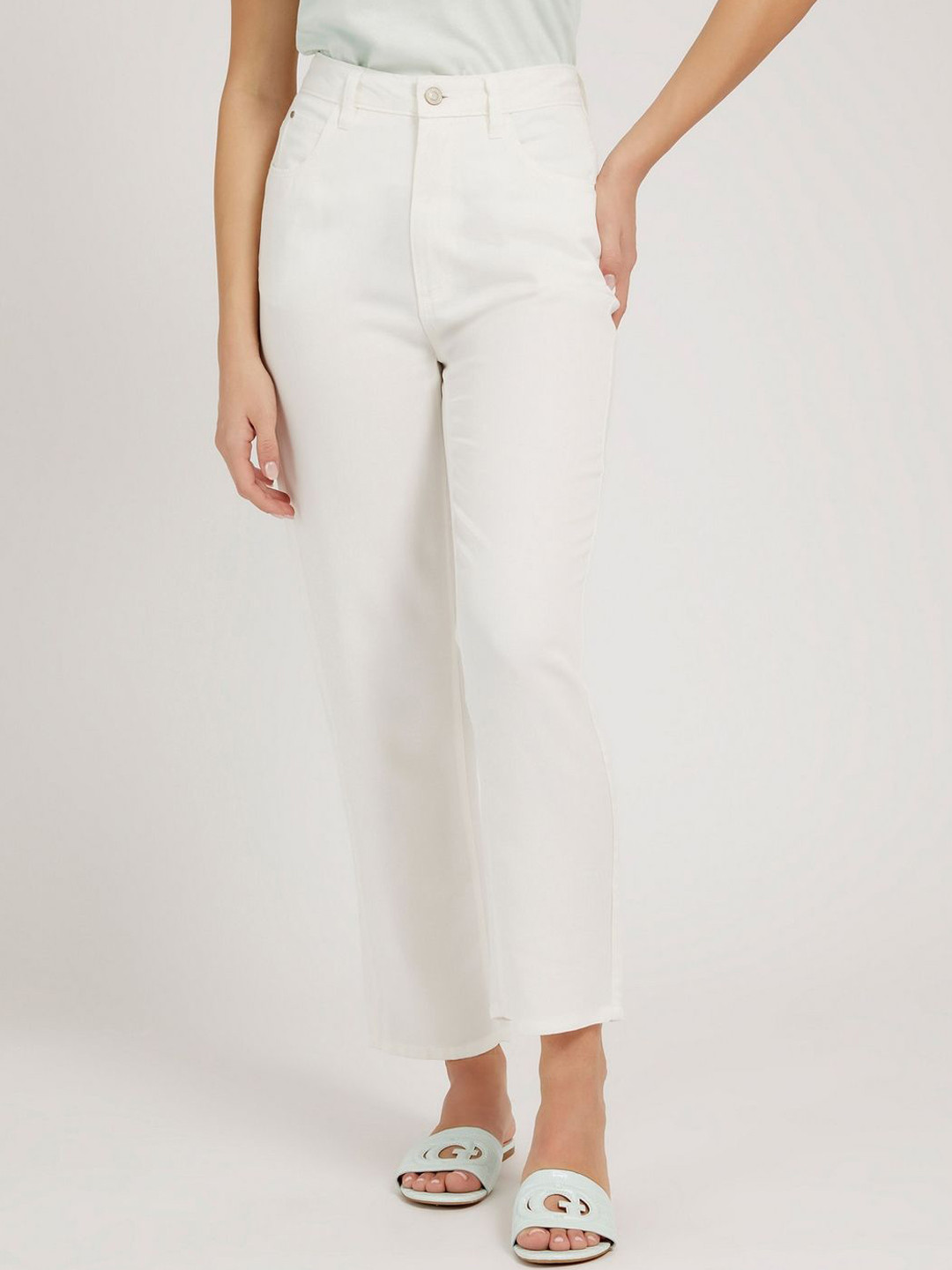 GUESS Women High-Rise Low Distress Jeans