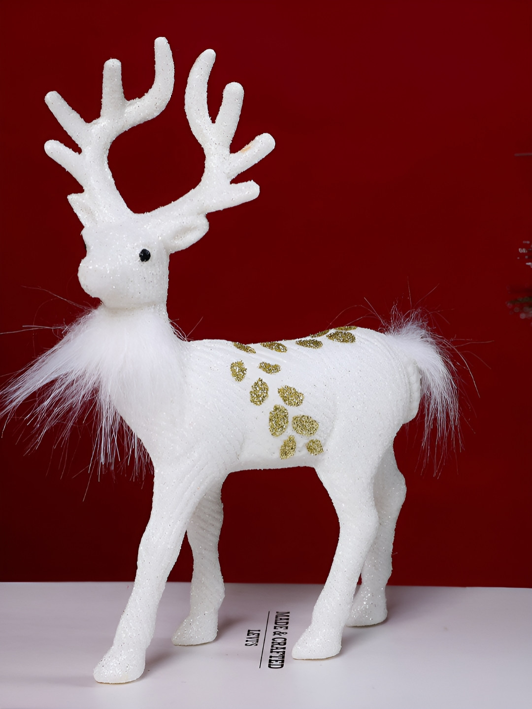 TAYHAA Reindeer White Plastic Matte Living Room Set of 2 Medium Showpieces - 8.5 Inches