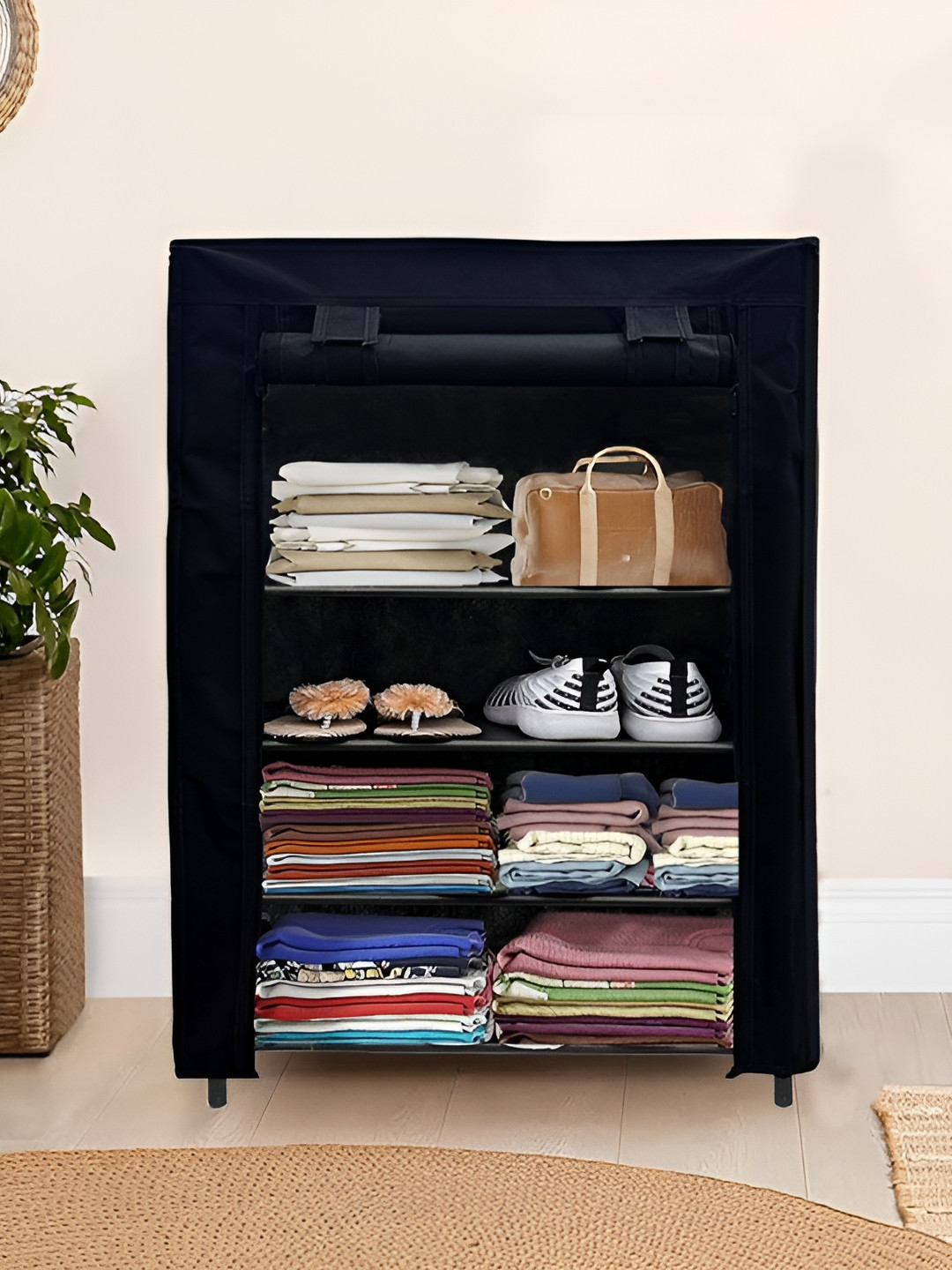 Urban Choice Black 4 Layer Rectangular Collapsible Wardrobes