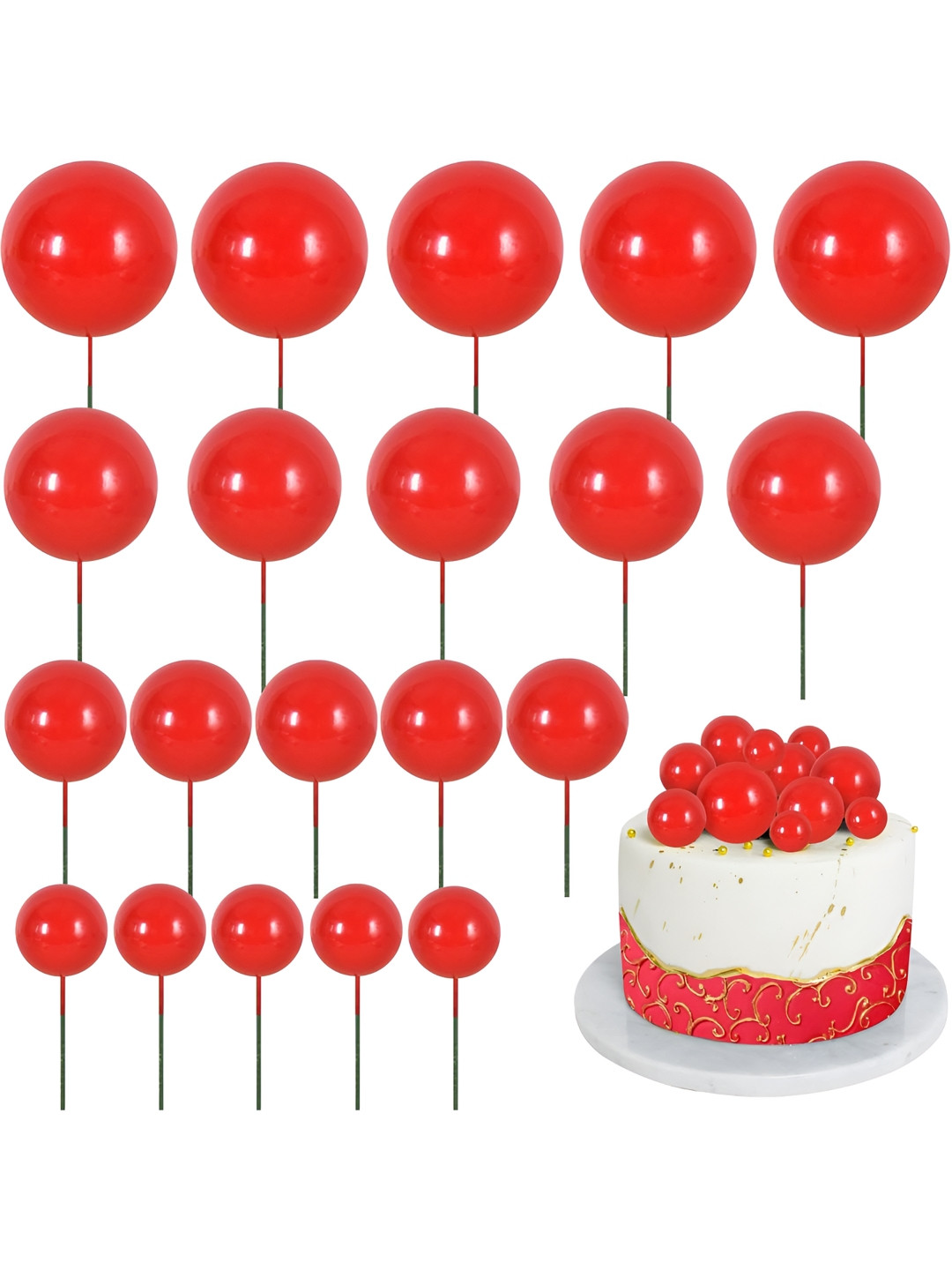 Ascension 20 Pieces Red Mini Balloon Round Ball Decorative Cupcake Toppers