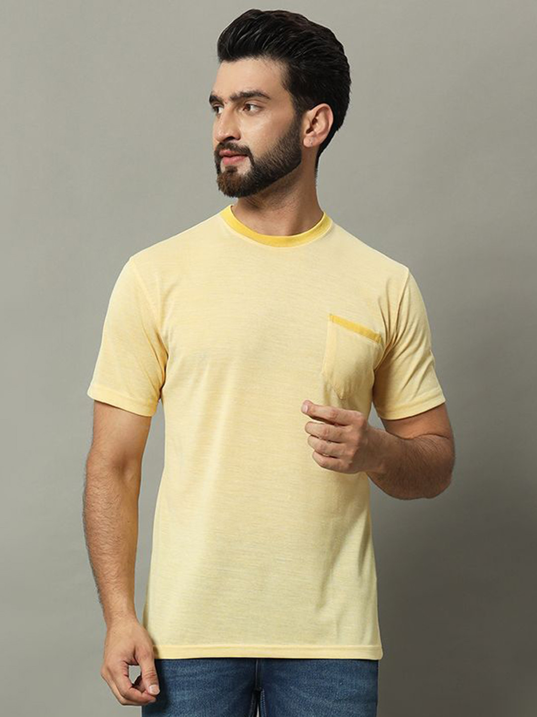 GET GOLF Men Solid Round Neck Cotton T-shirt
