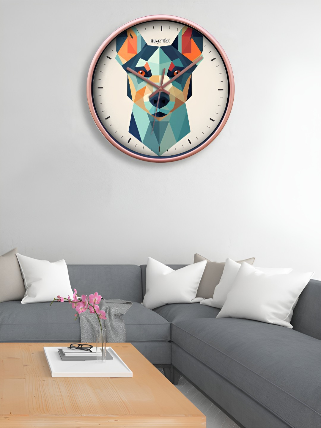 OLIVE TREE Copper Plastic Large Display Round Battery Analogue Dog Wall Clock-30.5cm