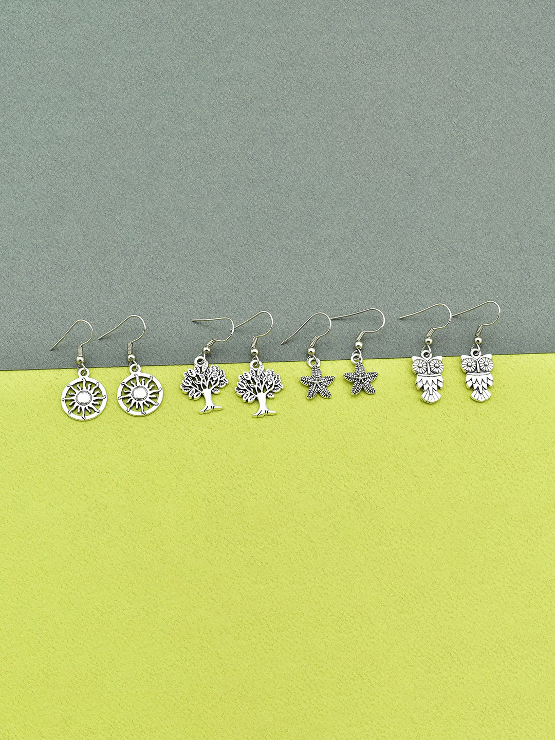 HIGH TRENDZ Silver-Plated Oxidised Drop Earrings