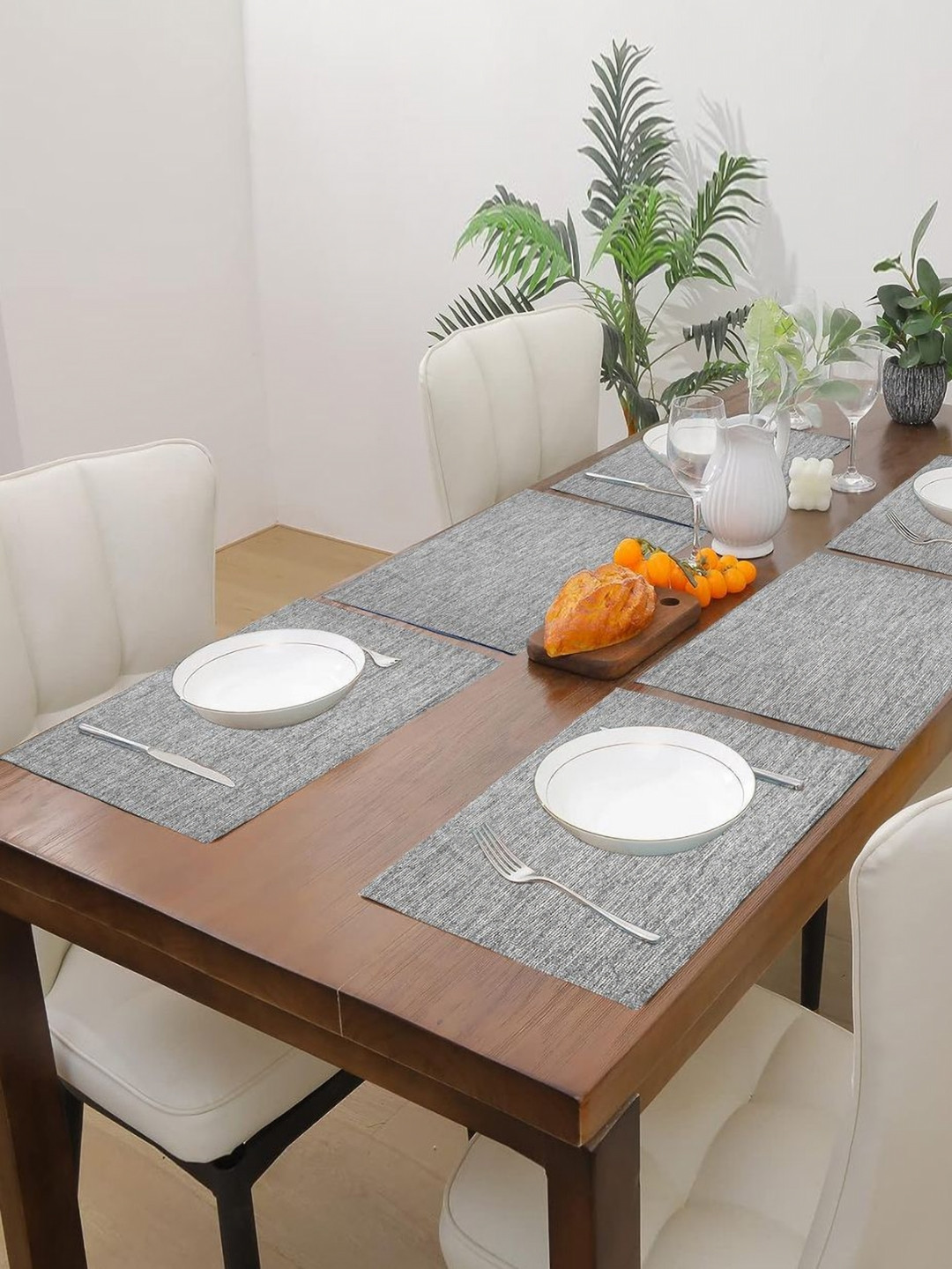 PRAKARTIK Set of 6 Grey Sparkle Cotton Dining Table Placemats