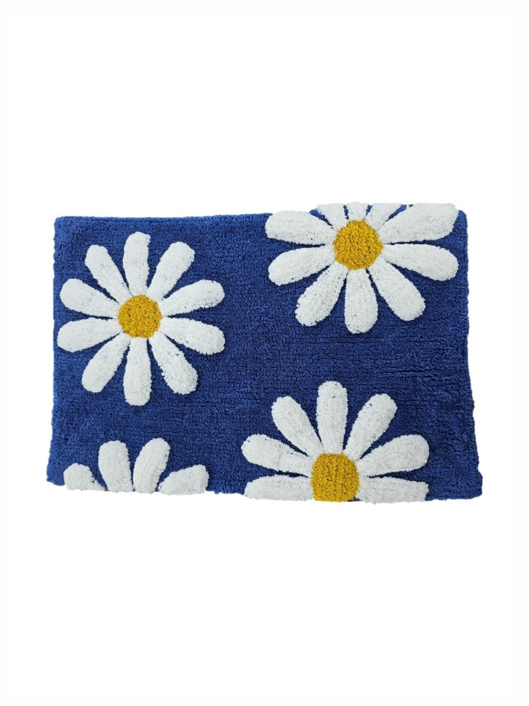 Aura Navy Blue & White Patterned Anti-Skid 1800 GSM Cotton Bath Rugs