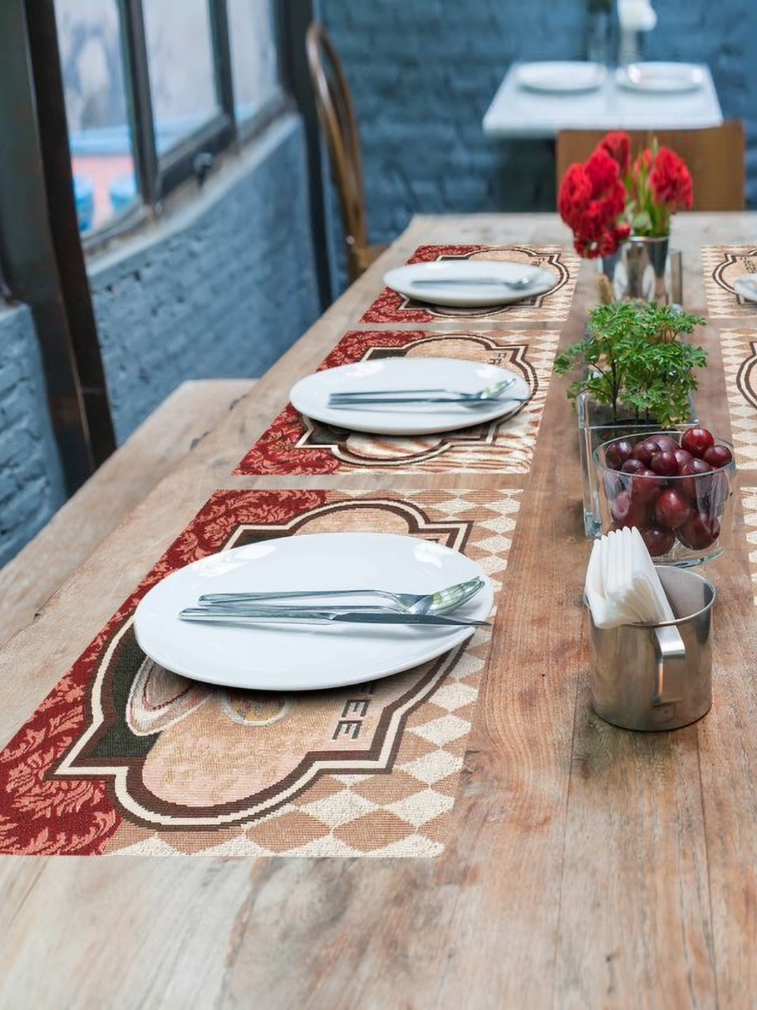 PRAKARTIK Set of 6 Brown & Beige Printed Fresh Coffee Cotton Dining Table Placemats