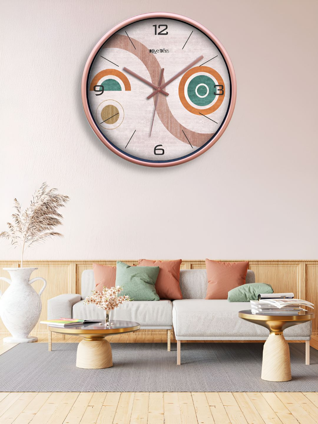 OLIVE TREE Copper-Toned & Orange Contemporary Wall Clock