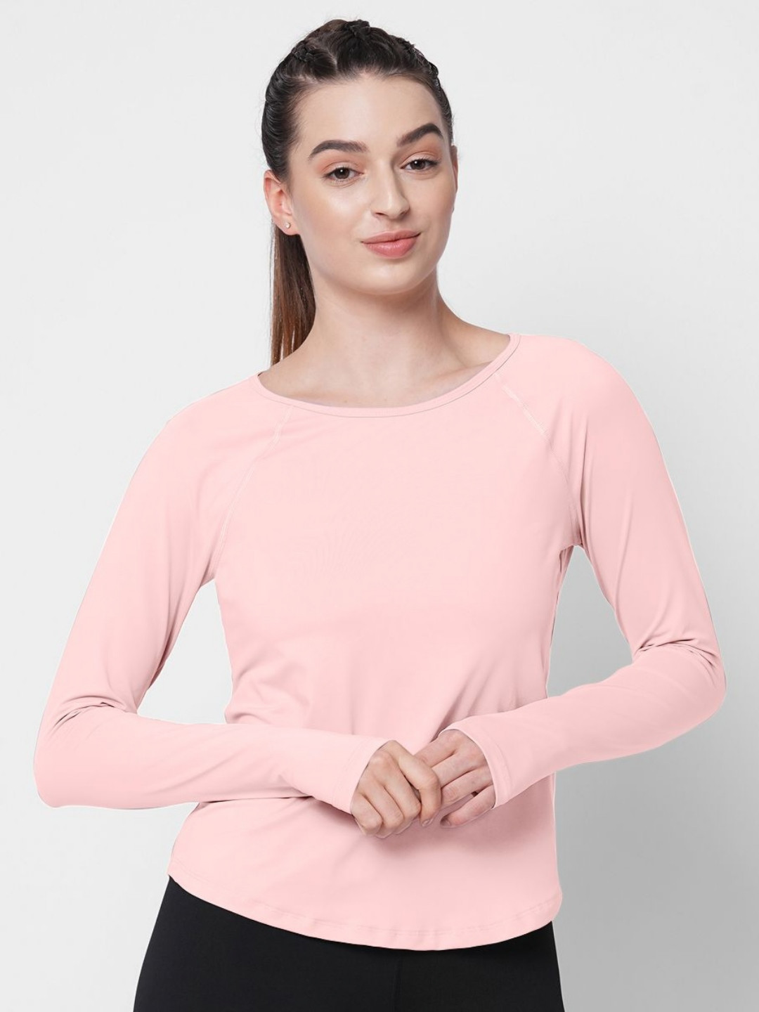 Fitkin Women Pink Solid Long Sleeve Training T-shirt