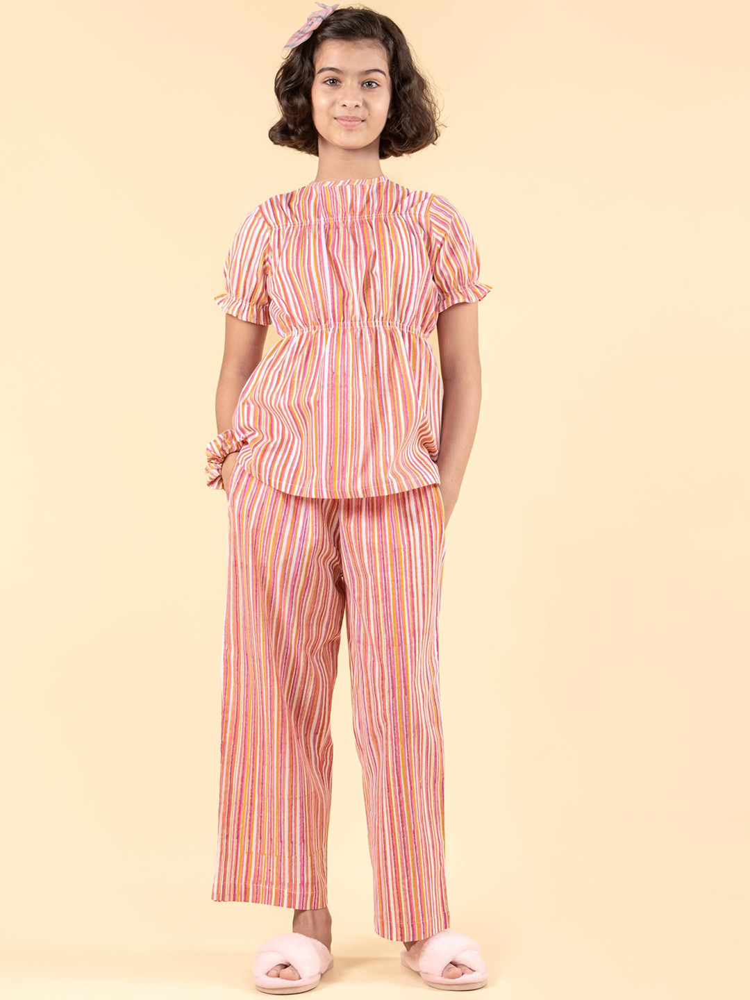 TWEENY MINI Girls Block Printed Pure Cotton Night Suit