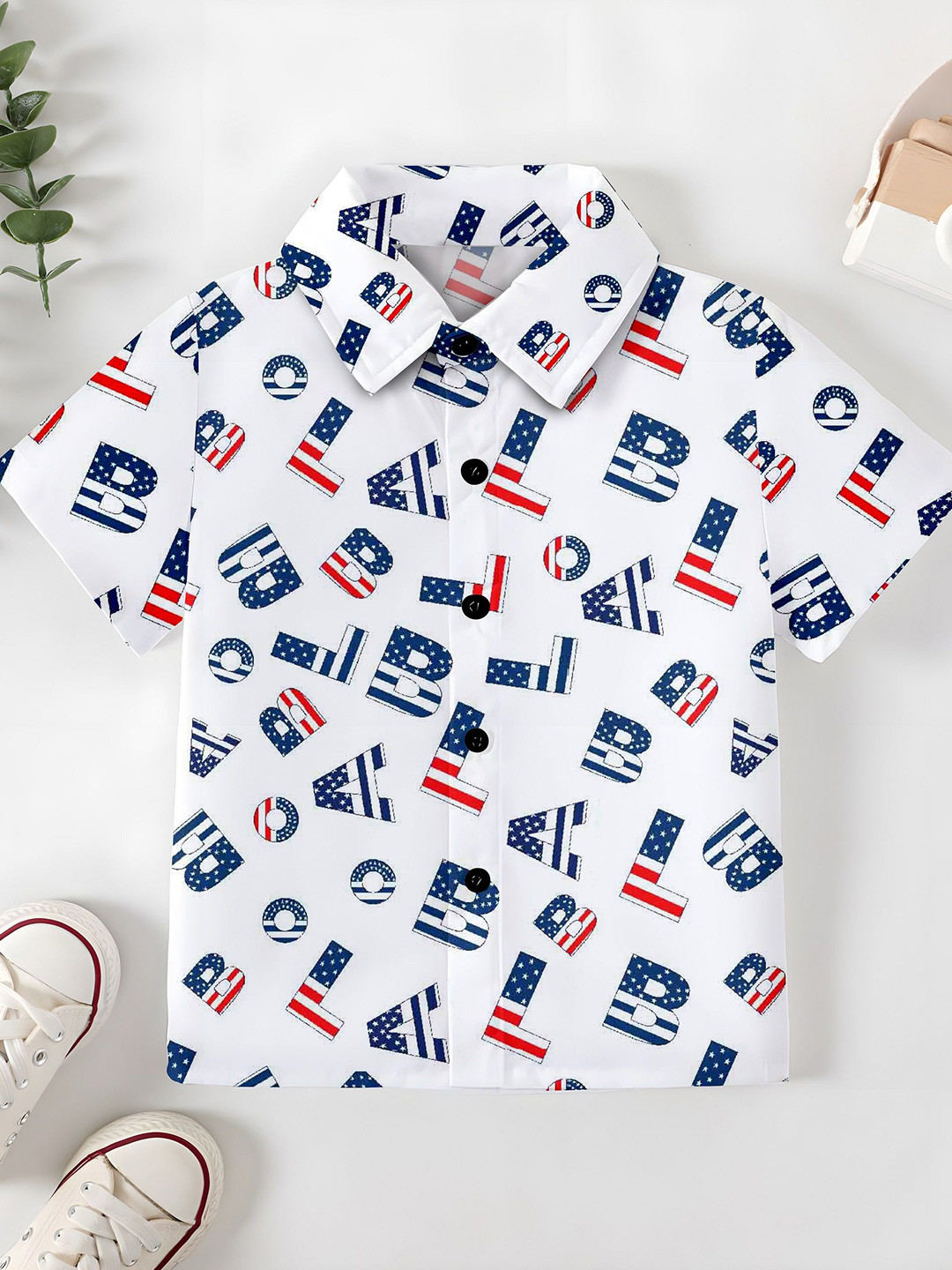 BAESD Boys Classic Spread Collar Typography Printed Formal Shirt