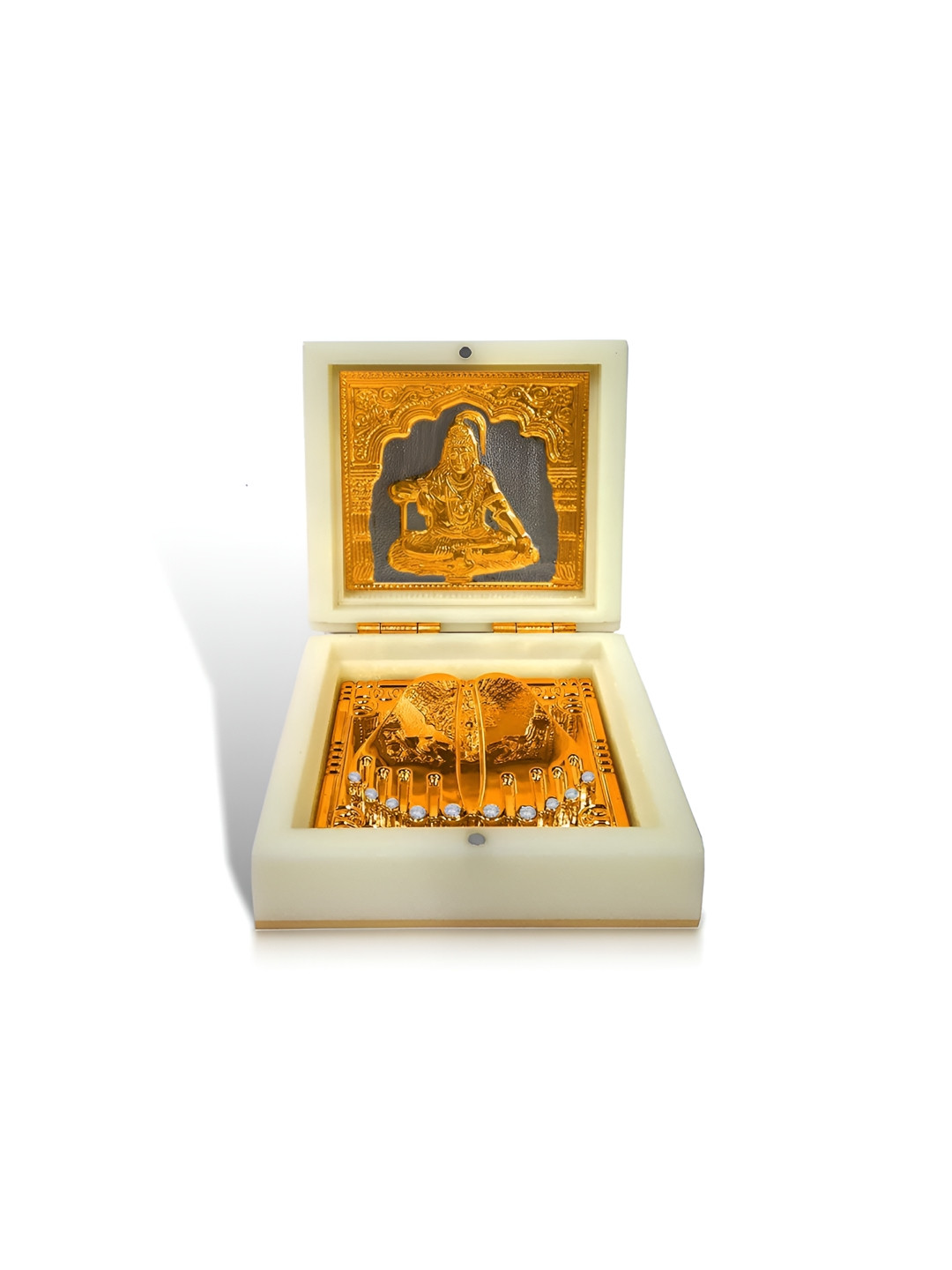 Adhvik Lord Shiva Mahadev Charan Paduka Gold Metal Metallic Prayer Room Medium Showpiece -