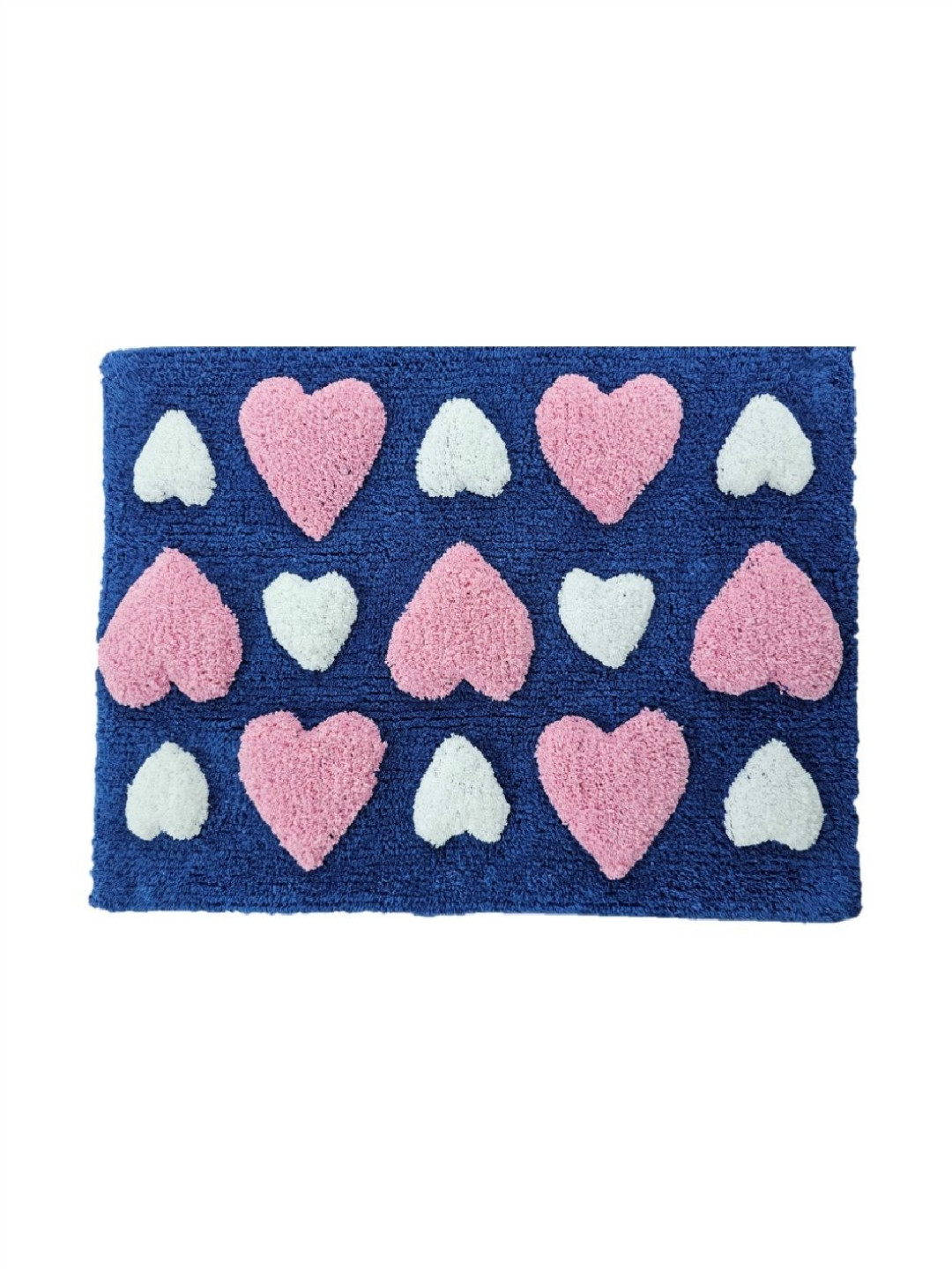 Aura Navy Blue & Pink Patterned Anti-Skid 1800 GSM Cotton Bath Rugs
